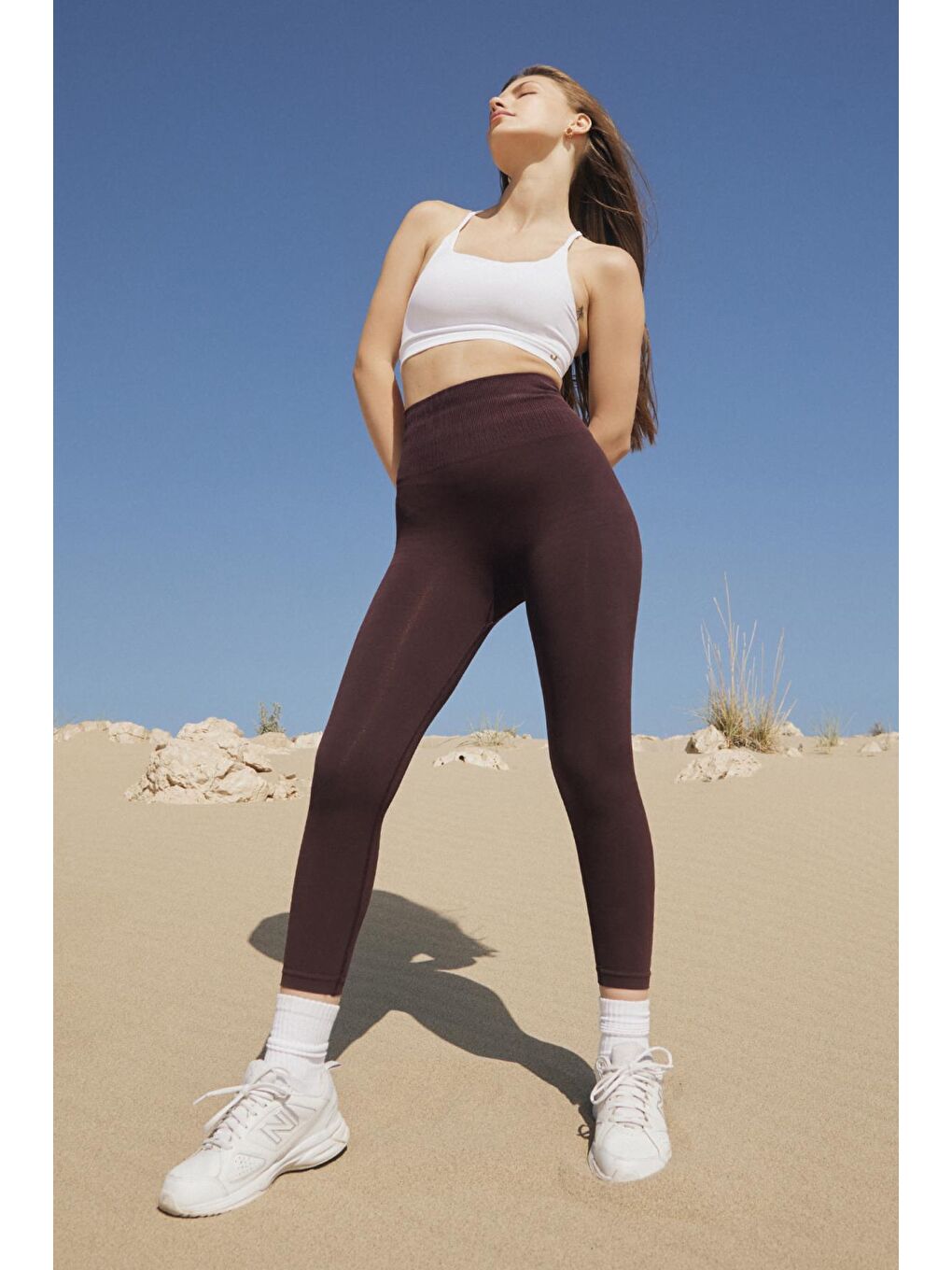 Luz Kemeri Rip Detaylı Yüksek Bel, Sıkılaştırıcı Tayt Koyu Bordo