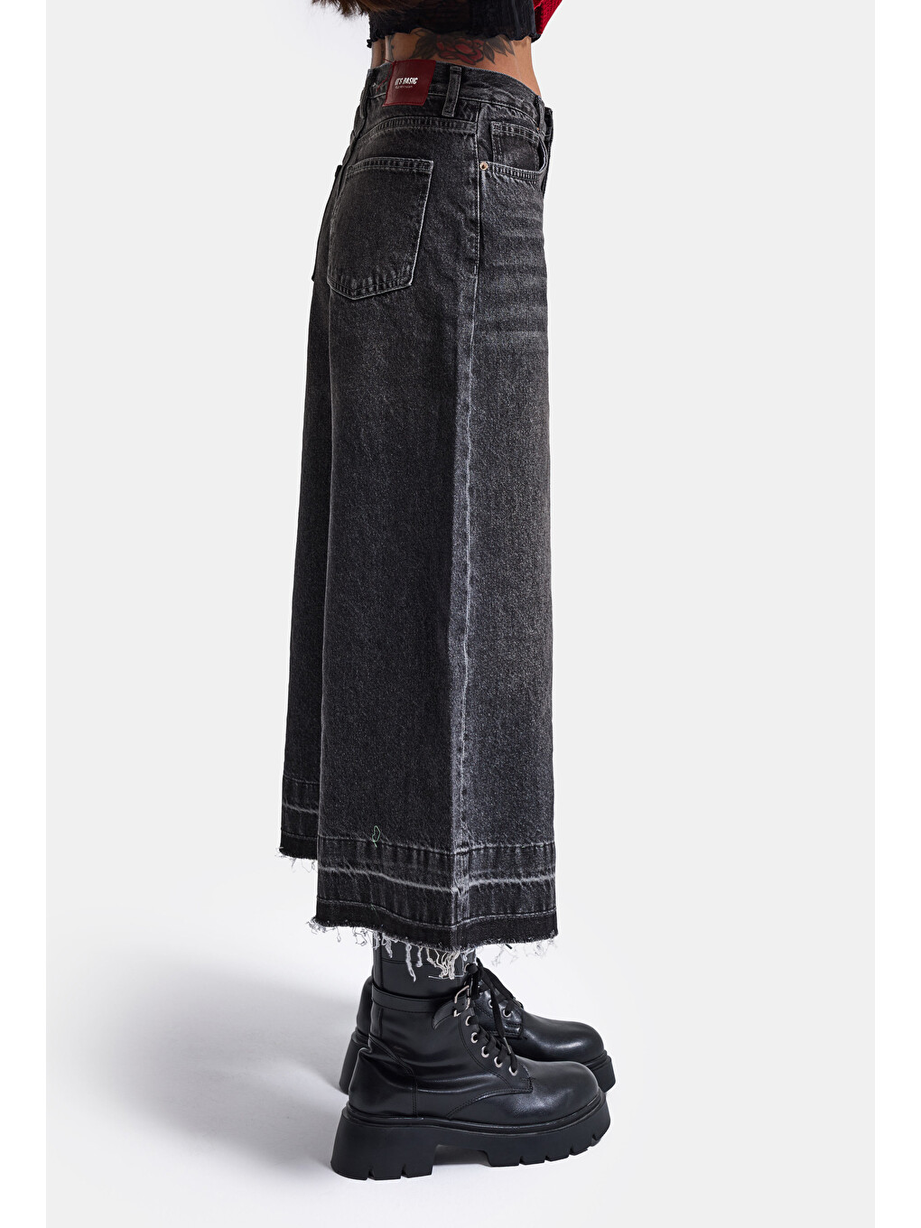 Gri Kadın Füme 4w6-13 Culotte Fit Kiraz Nakış Detaylı Tasarım Denim Jean-4