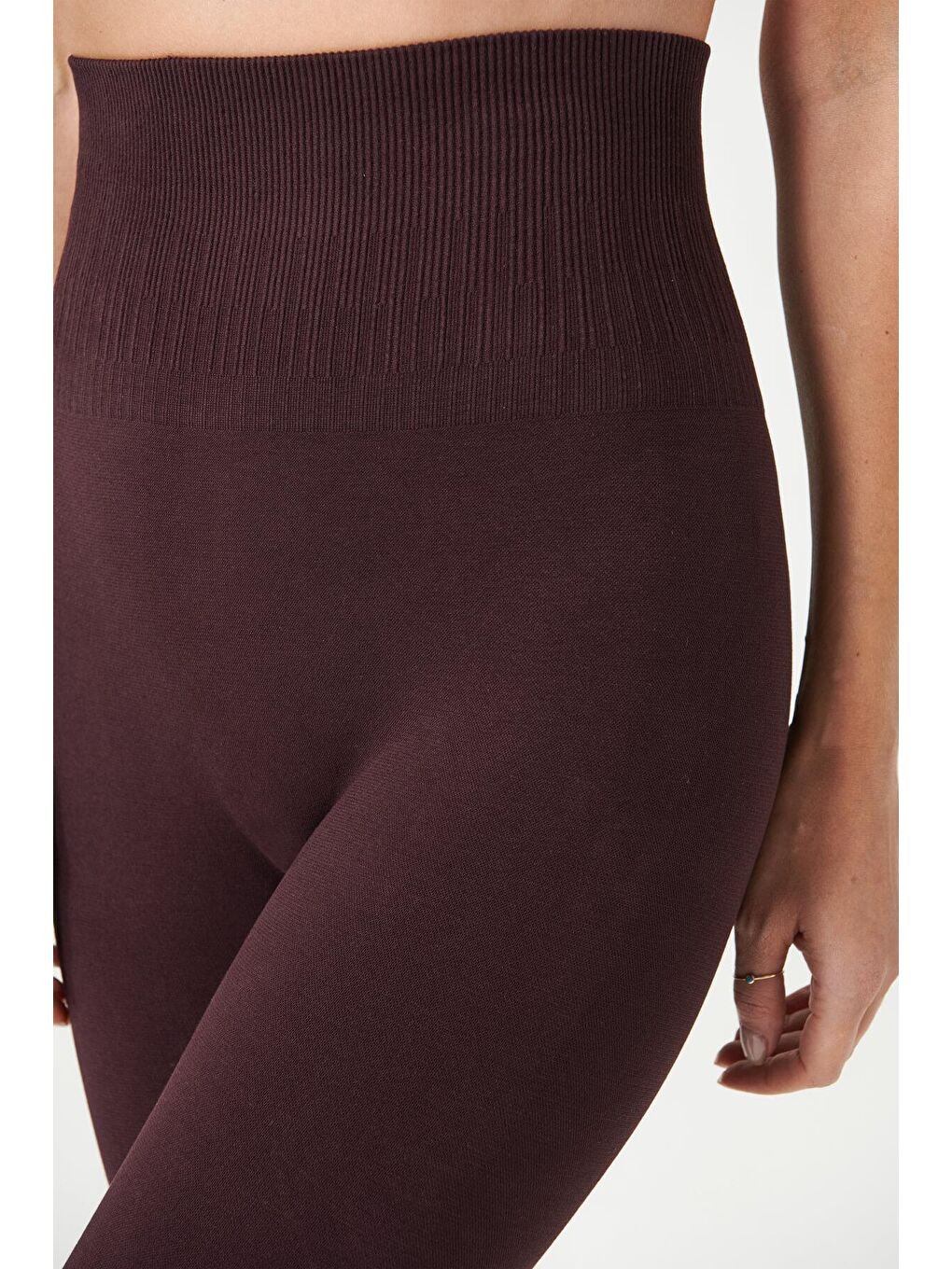 Luz Kemeri Rip Detaylı Yüksek Bel, Sıkılaştırıcı Tayt Koyu Bordo-1