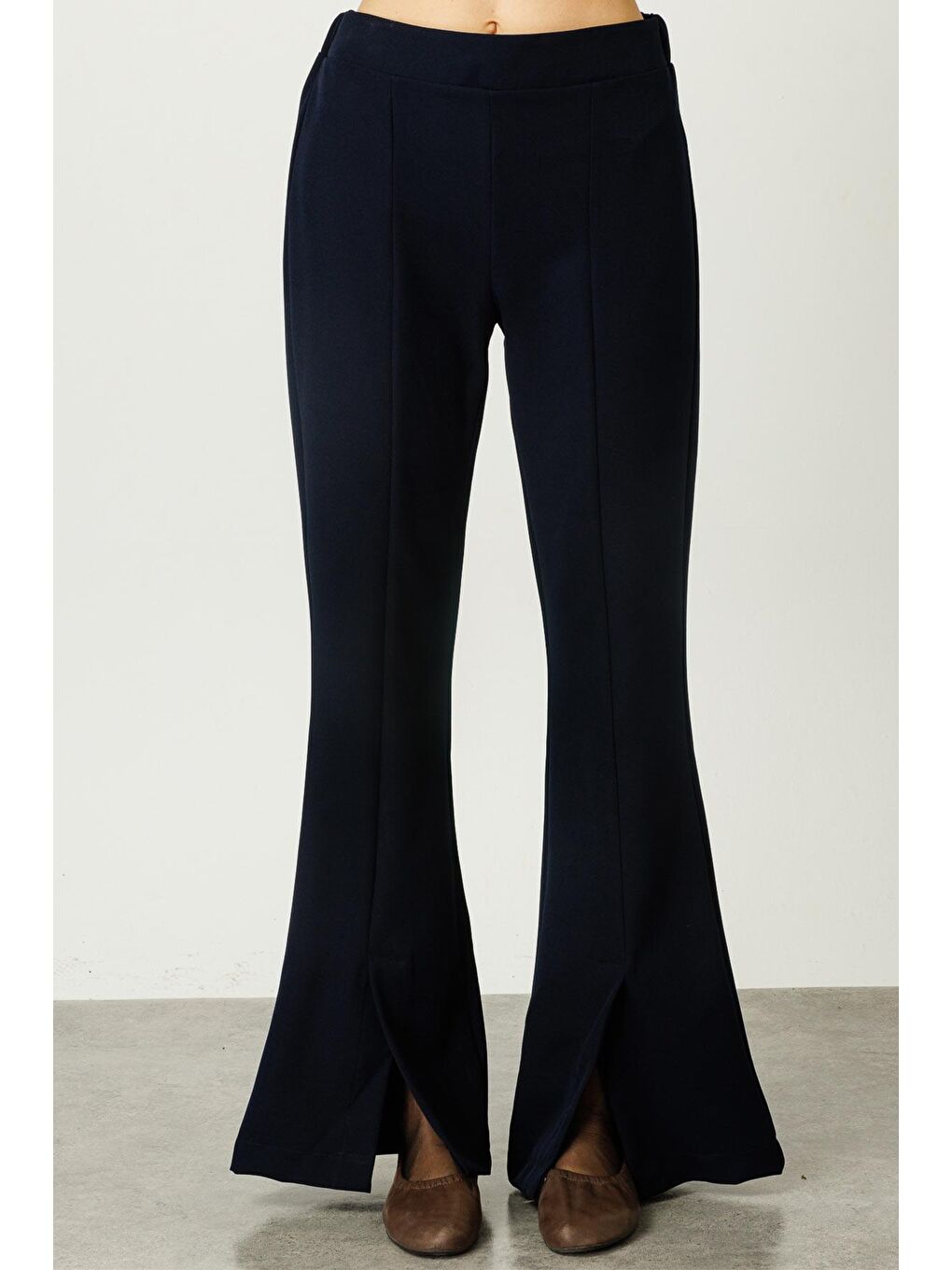 Önden Yırtmaçlı Yüksek Bel Pantolon - Lacivert-2