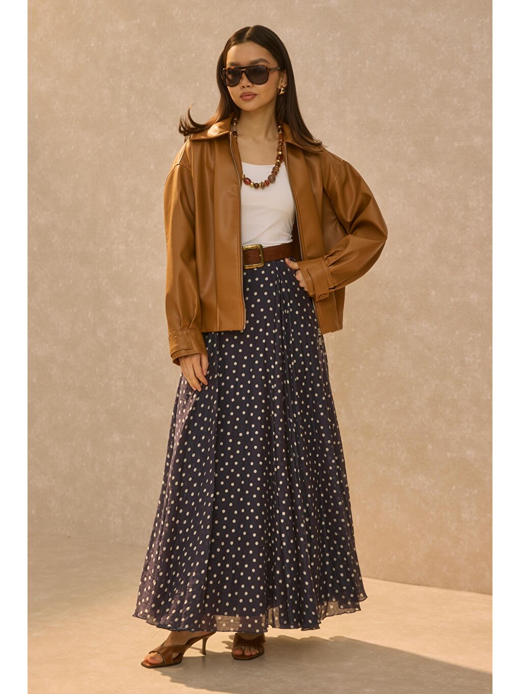 Kahverengi Pile Detaylı Deri Ceket Taba-3