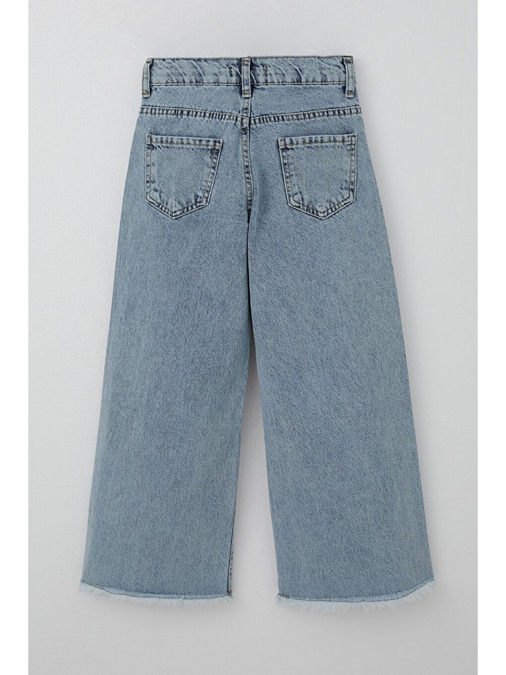 Kız Çocuk Jean Pantolon Fiyonk Nakışlı Paça Kısmı Püskül Detaylı Açık Mavi (8-12 Yaş)-1