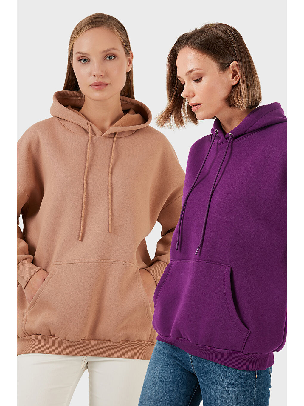 Mor Regular Fit Pamuklu Kapüşonlu Yaka Şardonlu Kışlık 2'li Paket Sweat 5863854S2