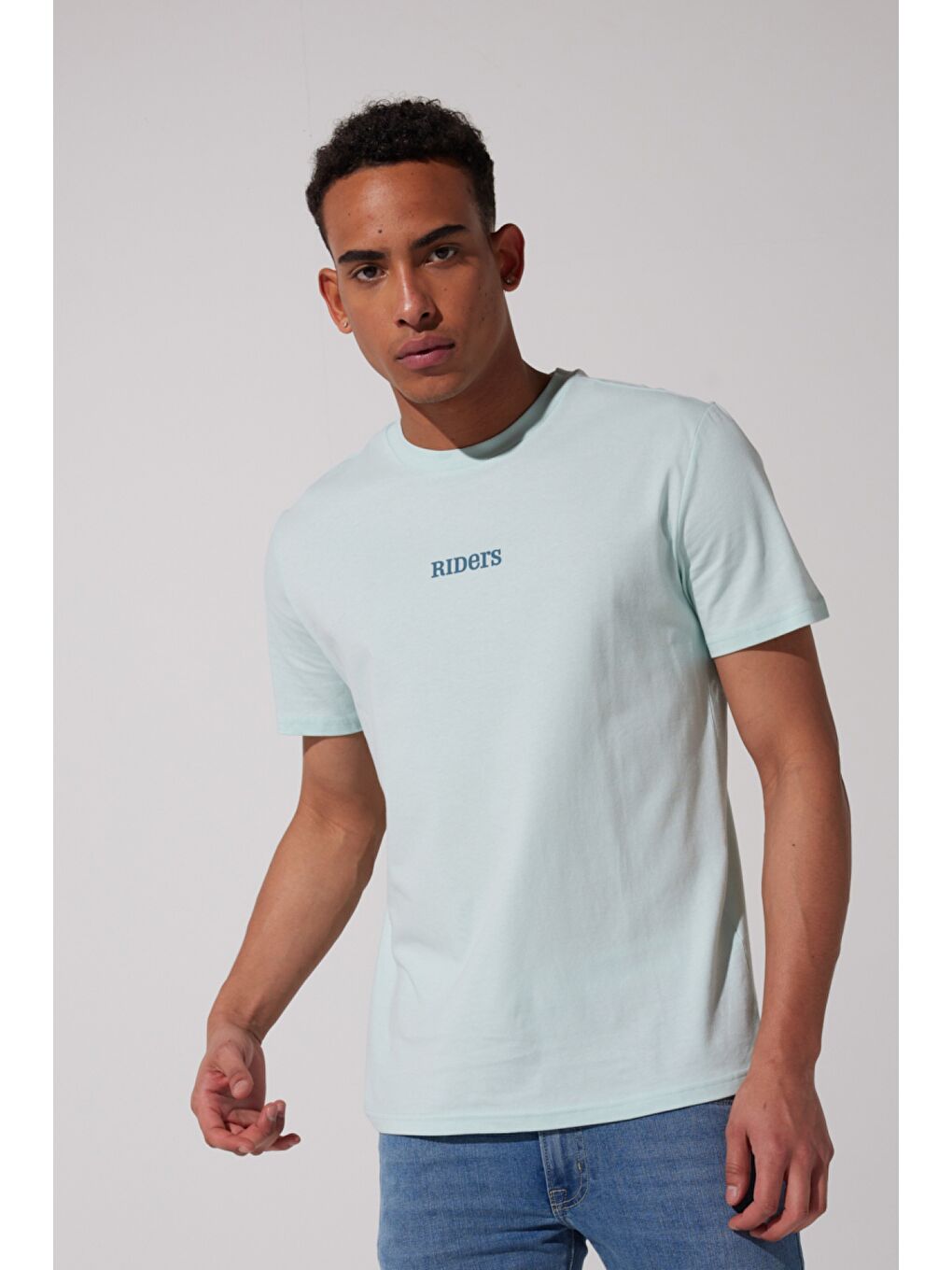 Loose Fit %100 Pamuk Bisiklet Yaka Mint Yeşili Tişört-2