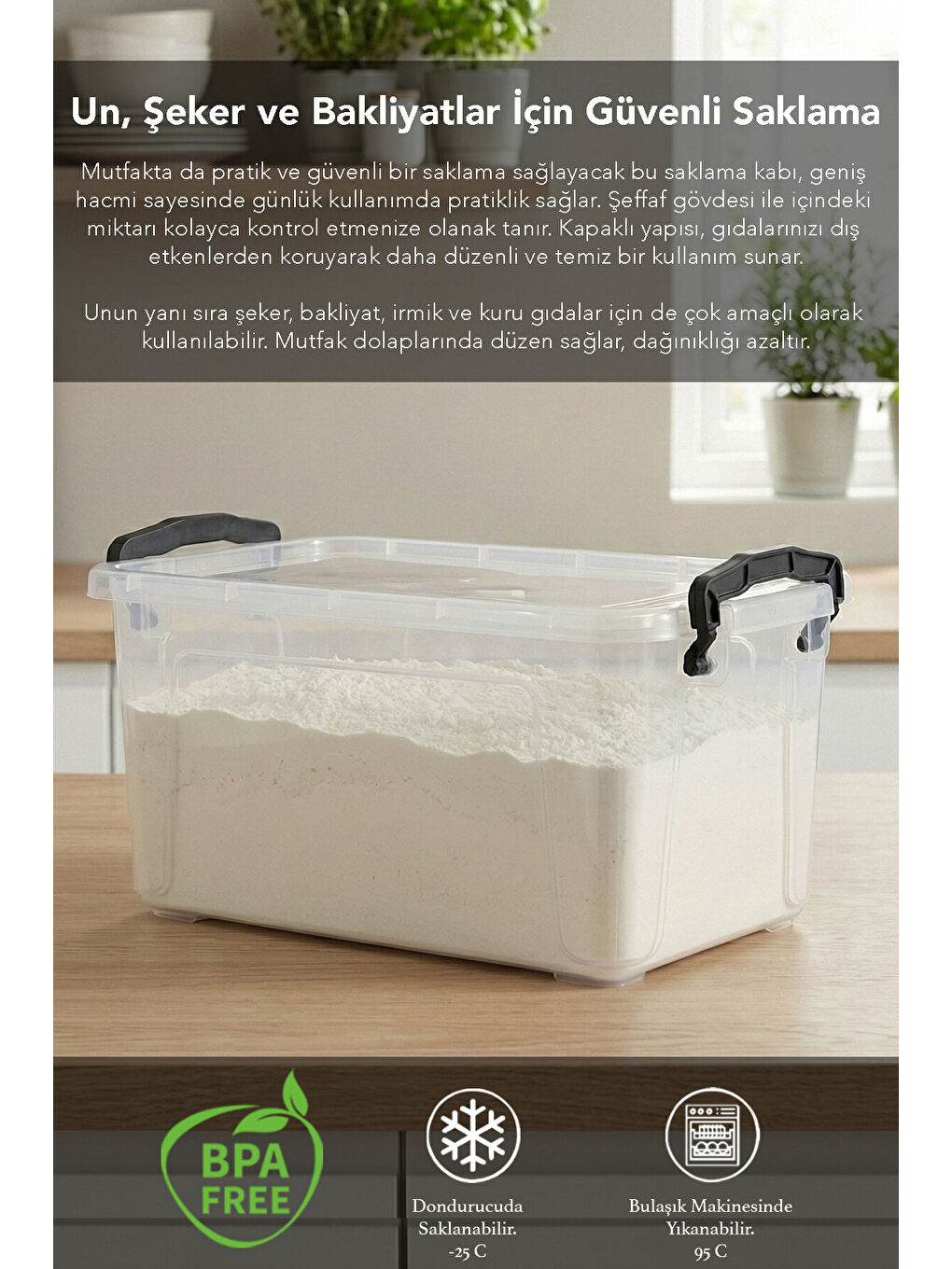 Renksiz 4'lü Kapaklı Saklama Kabı 5 l-1