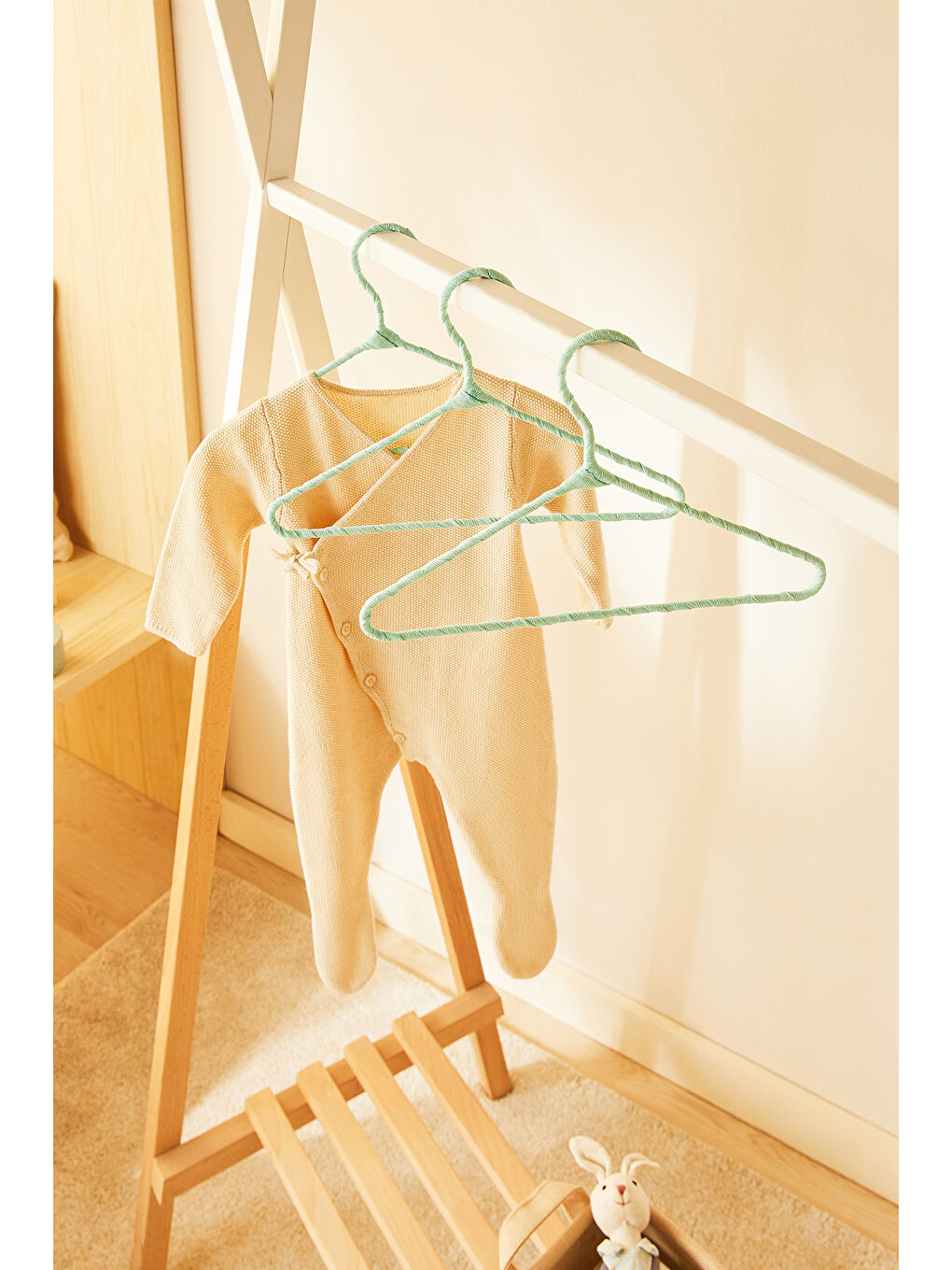 Yeşil 3'lü Mint Renk Kumaş Kaplı Metal Bebek Giysi Askısı19.5 x 30 x 0.3 cm-4