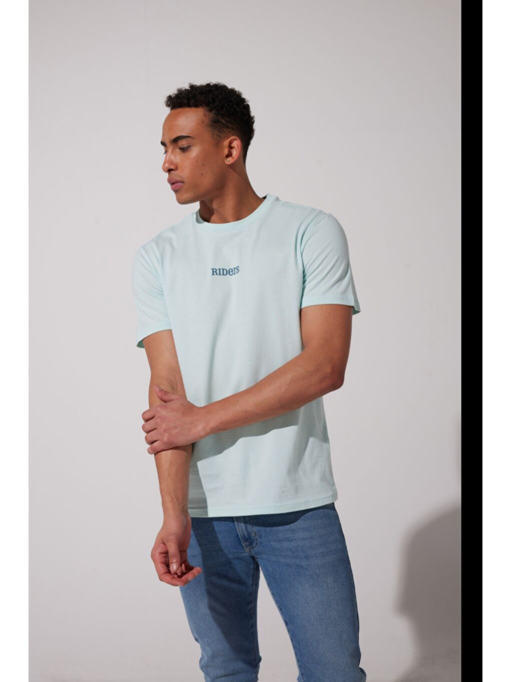 Loose Fit %100 Pamuk Bisiklet Yaka Mint Yeşili Tişört-3