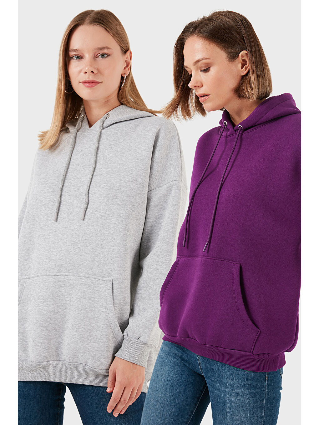 Gri Regular Fit Pamuklu Kapüşonlu Yaka Şardonlu Kışlık 2'li Paket Sweat 5863854S2