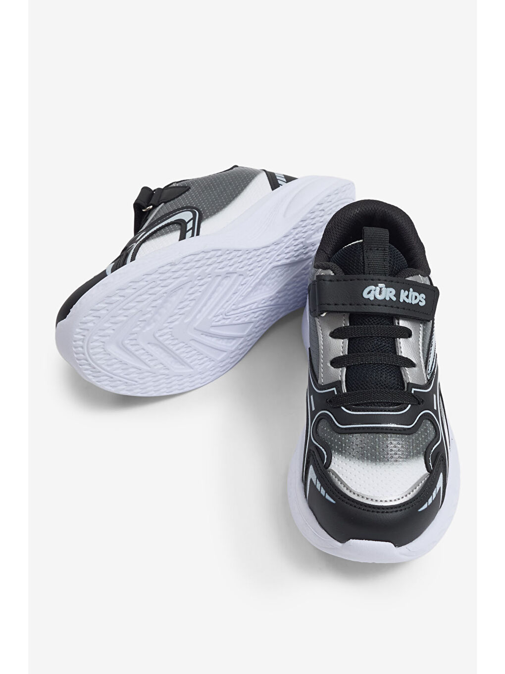 Çocuk Unisex Siyah Beyaz Eva Faylon Taban Çocuk Unısex Cırtlı Lastik Bağcıklı Spor Ayakkabı-2