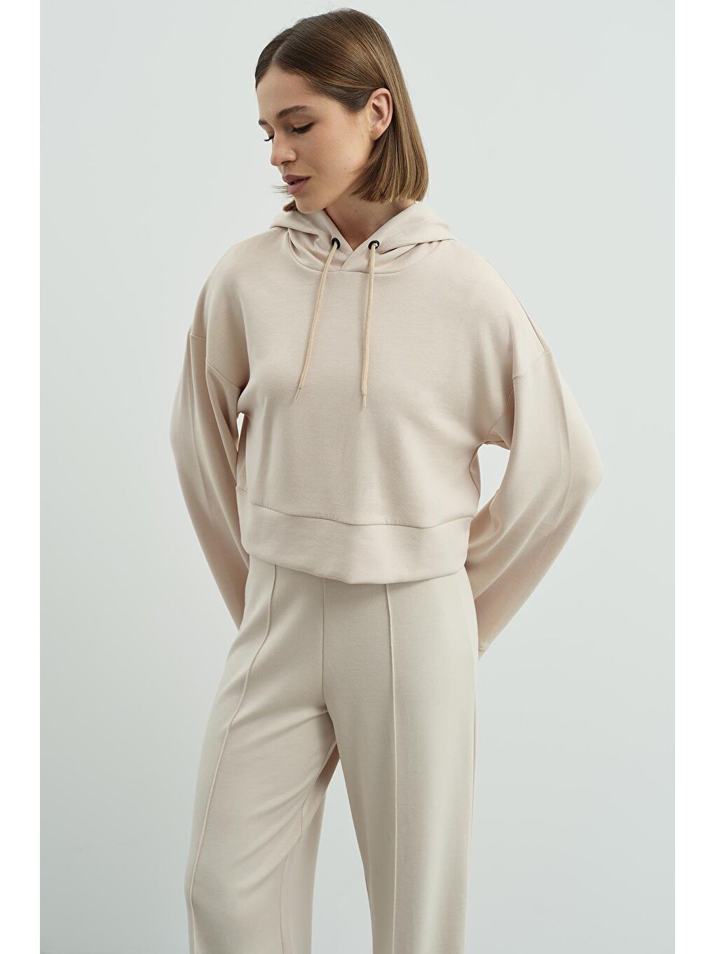 Pure Touch Kapüşonlu Sweat Bej-4