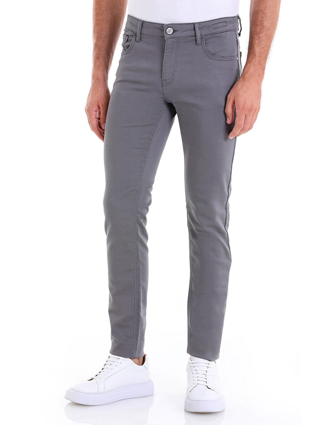 Antrasit Slim Fit Düz Pamuklu 5 Cep Kanvas Erkek Pantolon