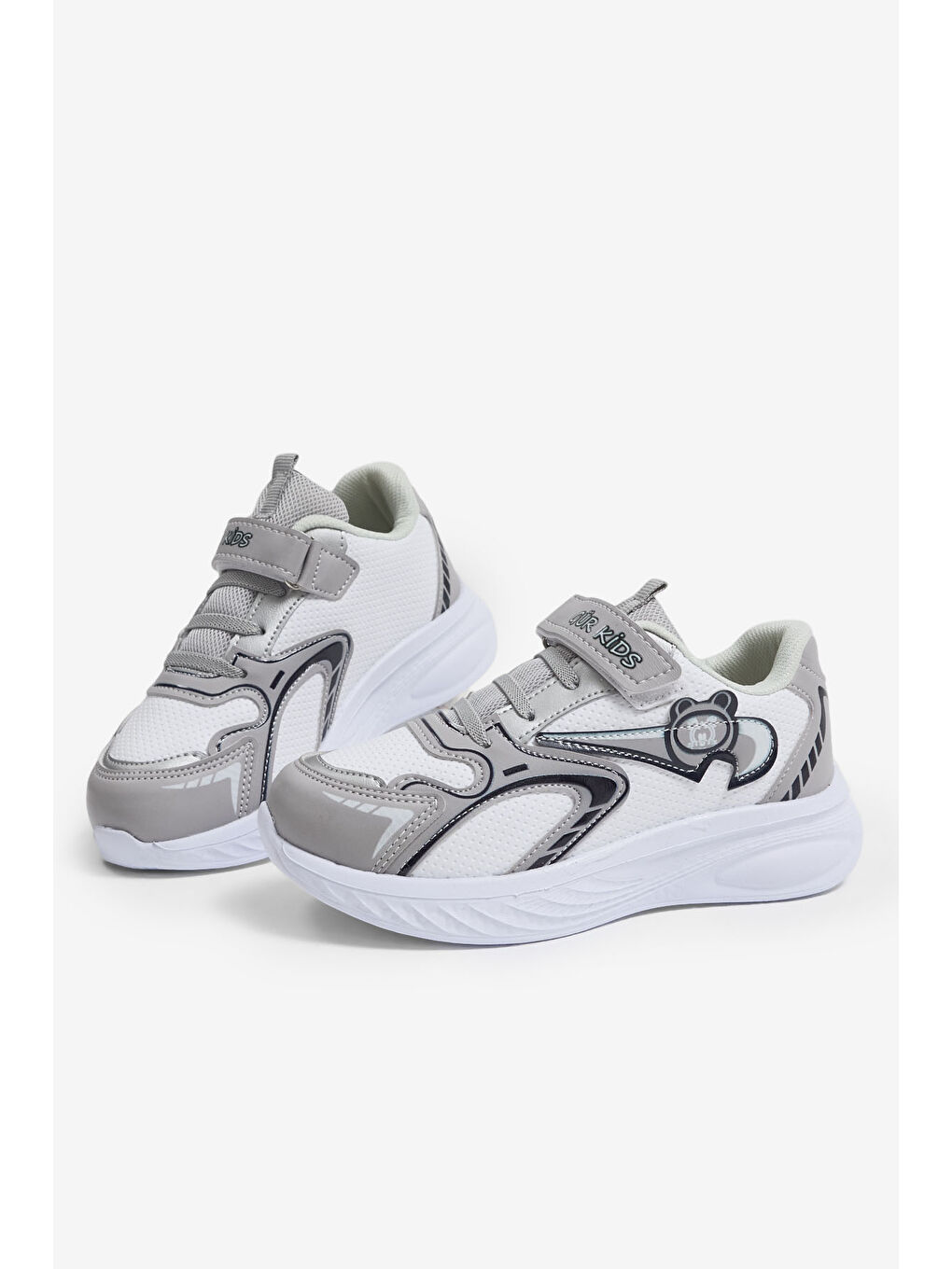 Gri Çocuk Unisex Buz Siyah Eva Faylon Taban Çocuk Unısex Cırtlı Lastik Bağcıklı Spor Ayakkabı-3