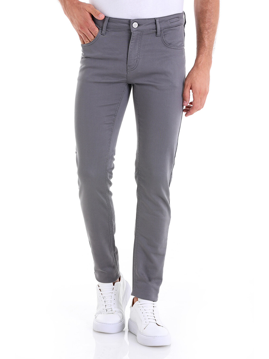 Antrasit Slim Fit Düz Pamuklu 5 Cep Kanvas Erkek Pantolon-1