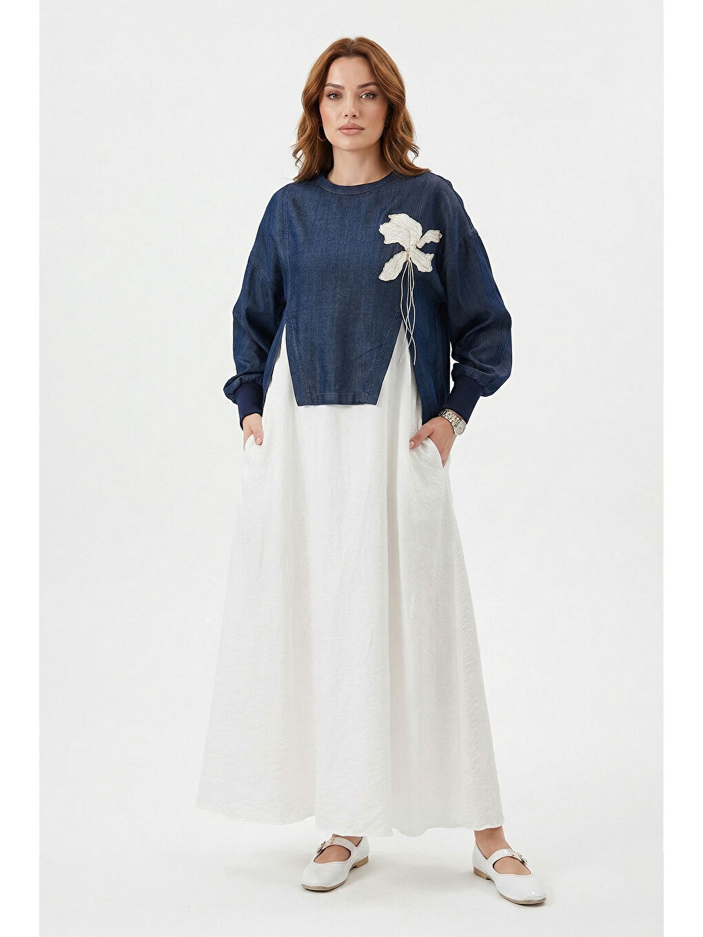 Double Dream Elbise Bluz Takım 5169 Mavi/Ekru