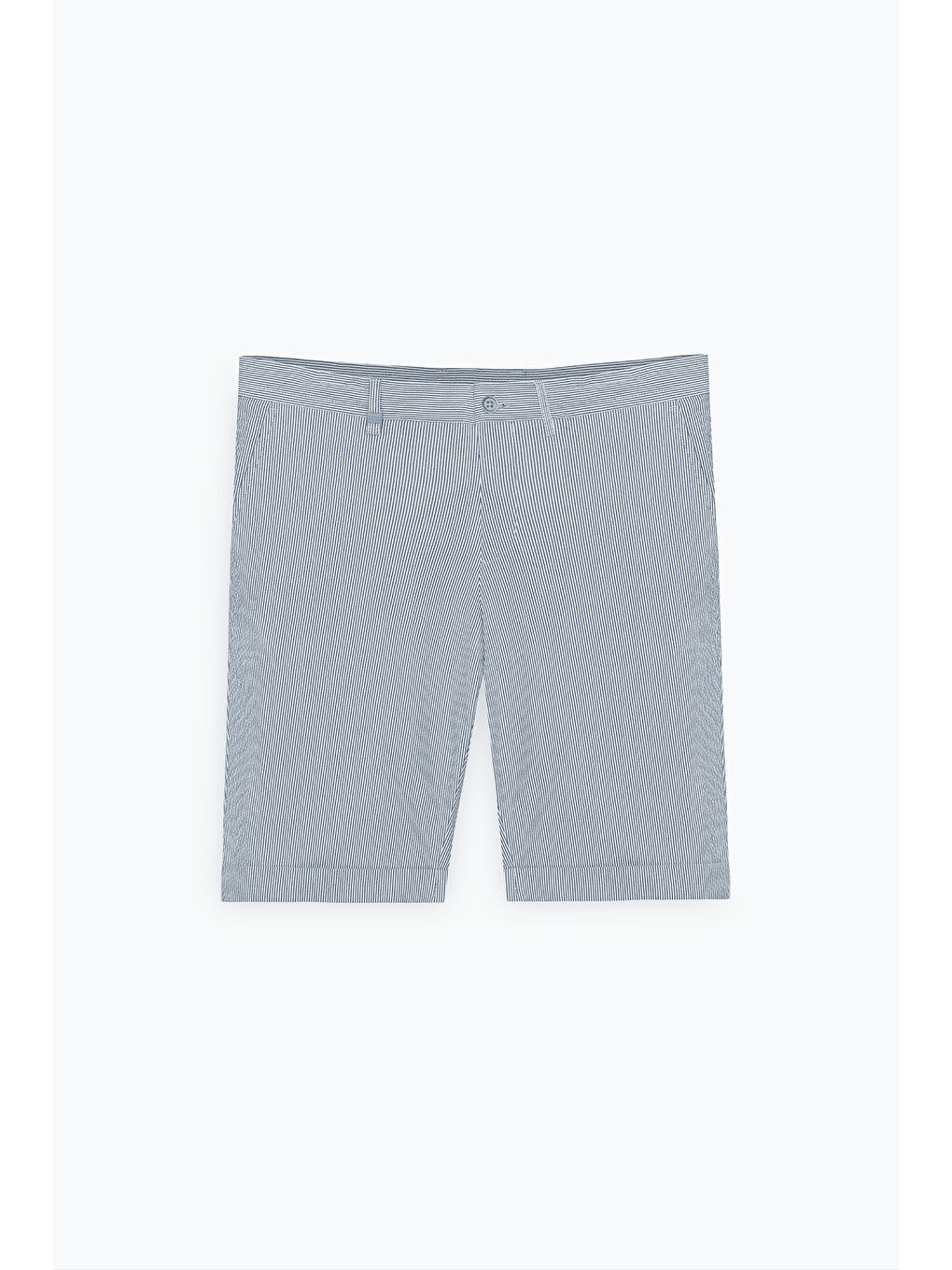 Erkek Lacivert-Beyaz Slim Fit Dar Kesim Pamuklu Beli Bağlamalı Yan Cepli Desenli Şort-5