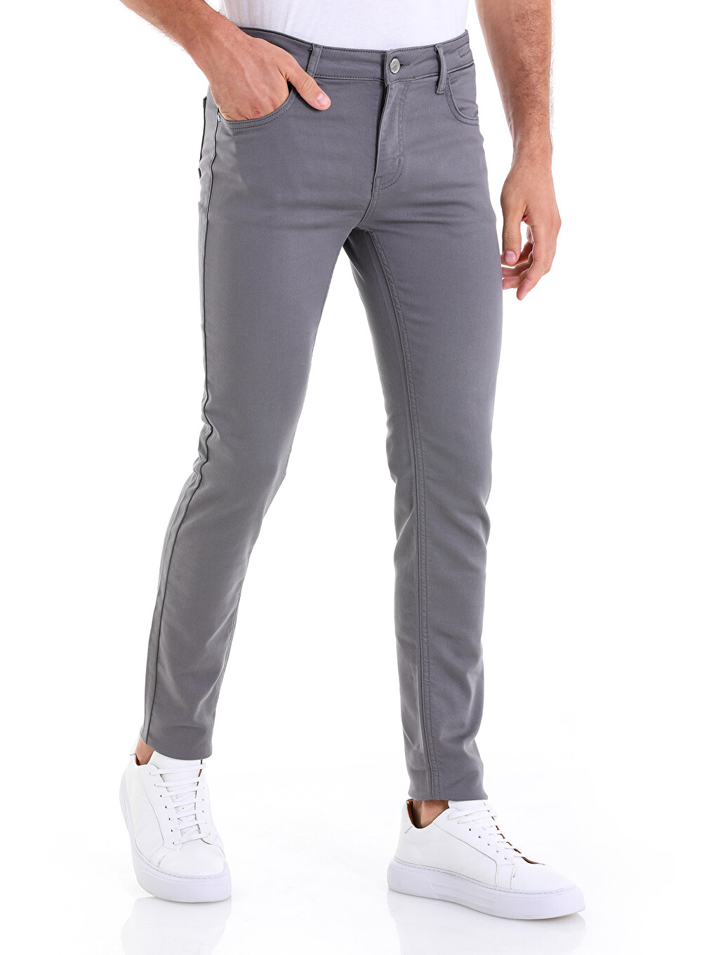 Antrasit Slim Fit Düz Pamuklu 5 Cep Kanvas Erkek Pantolon-2