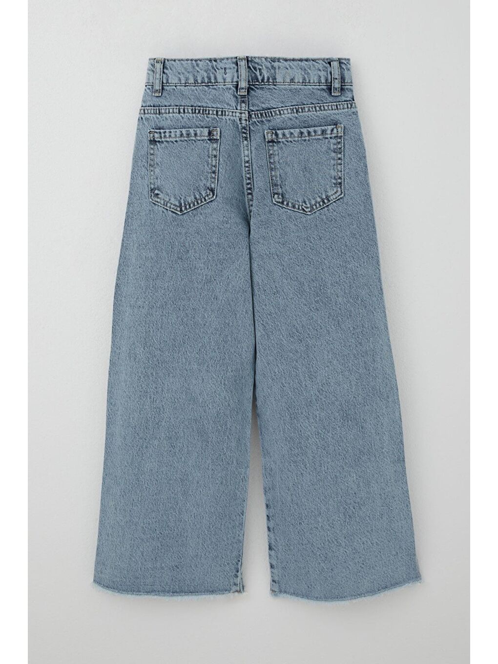 Kız Çocuk Jean Pantolon Taş Aksesuarlı Paça Kısmı Püskül Detaylı Açık Mavi (5-9 Yaş)-1