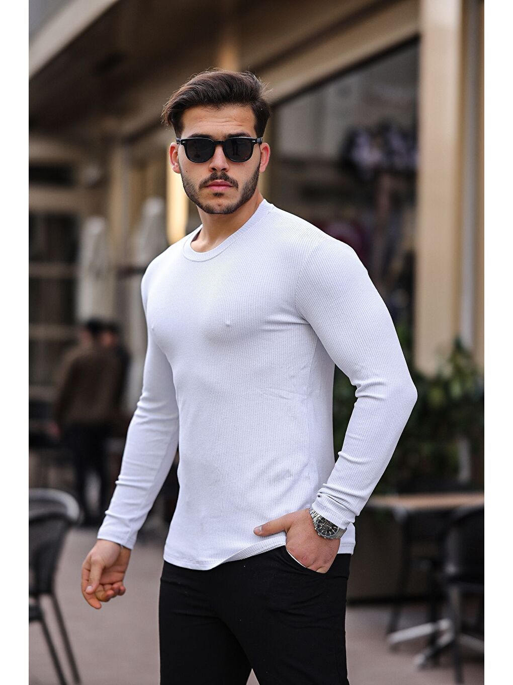 Beyaz Jakarlı Mevsimlik Sweatshirt-2