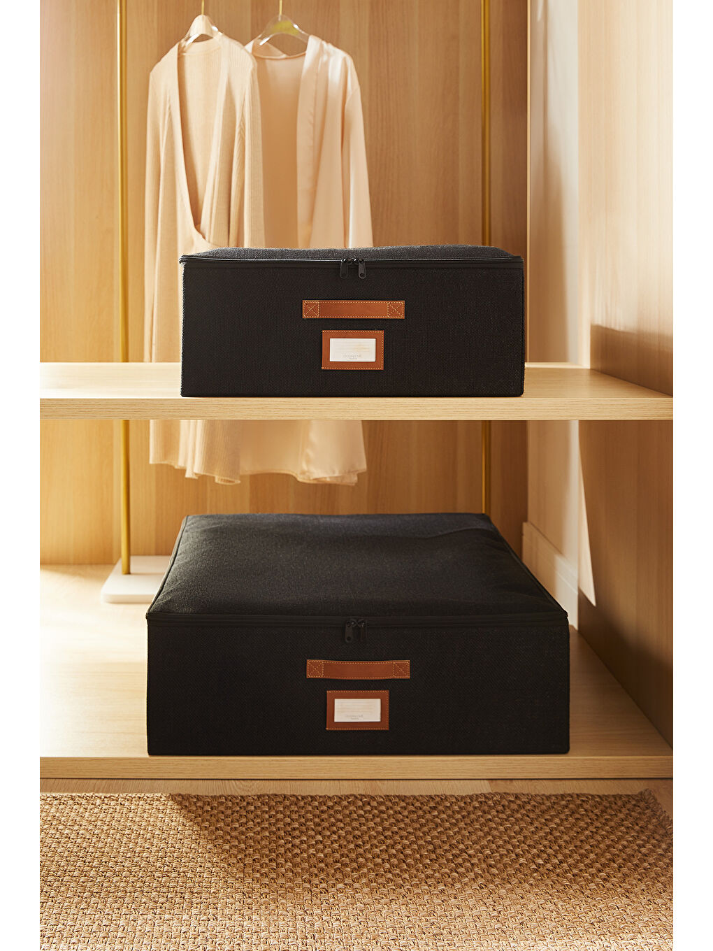 2'li Siyah Renk Jüt Destekli Kutu Hurç Set 45 x 55 x 18 + 55 x 70 x 18 cm-1