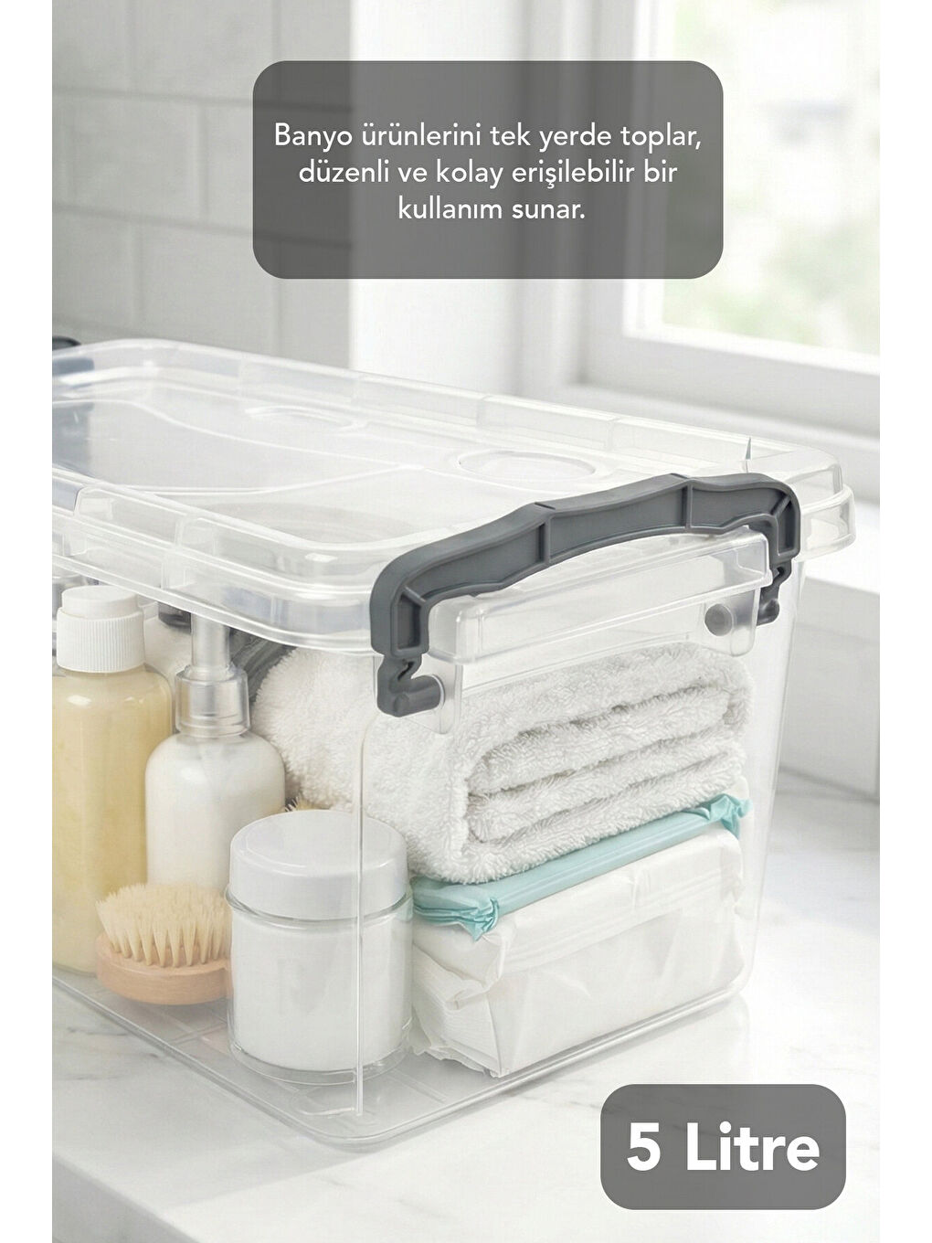 Renksiz 4'lü Kapaklı Saklama Kabı 5 l-3