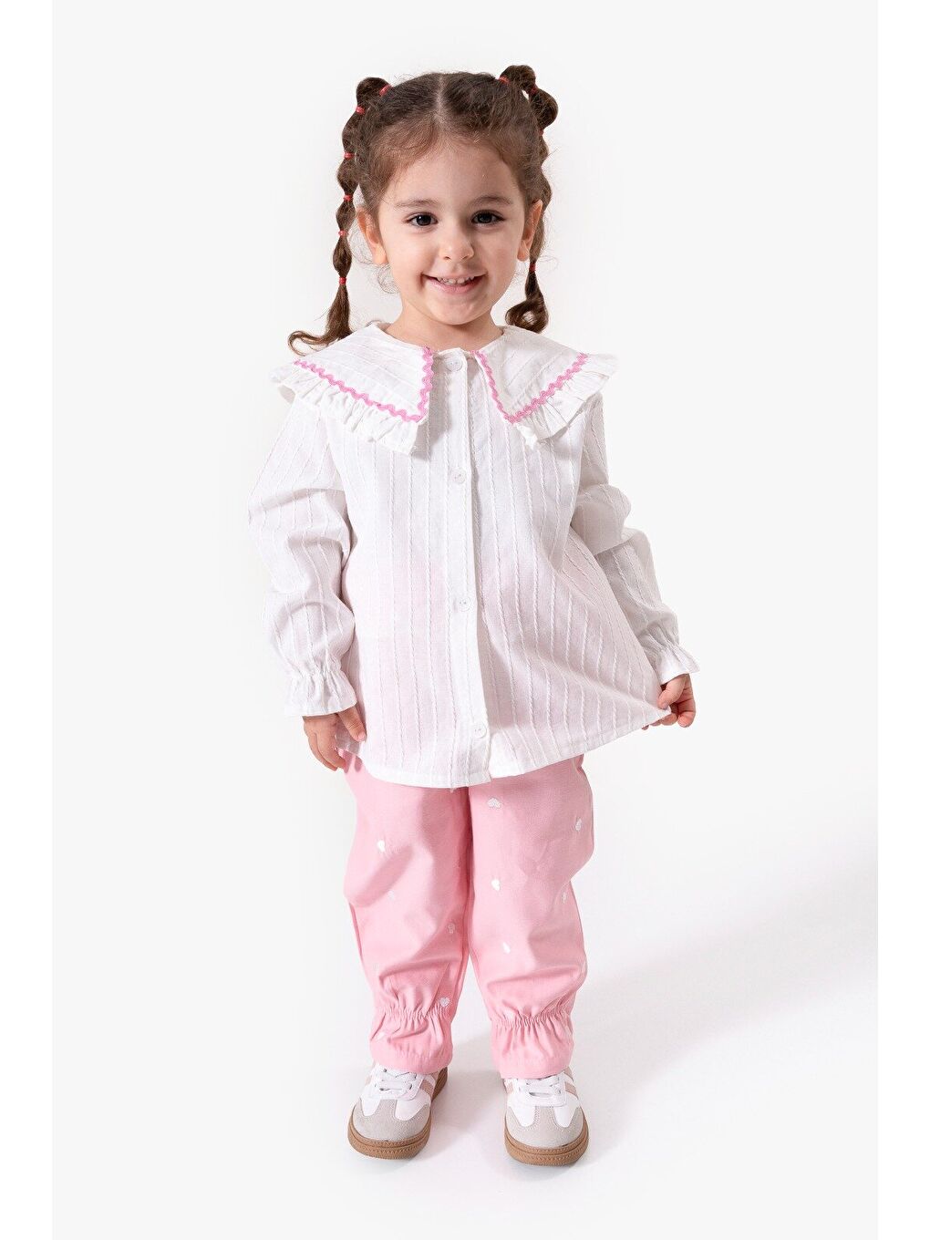 Beyaz Su Taşı Yaka Detaylı Kız Bebek Alt Üst Takım 9092-2