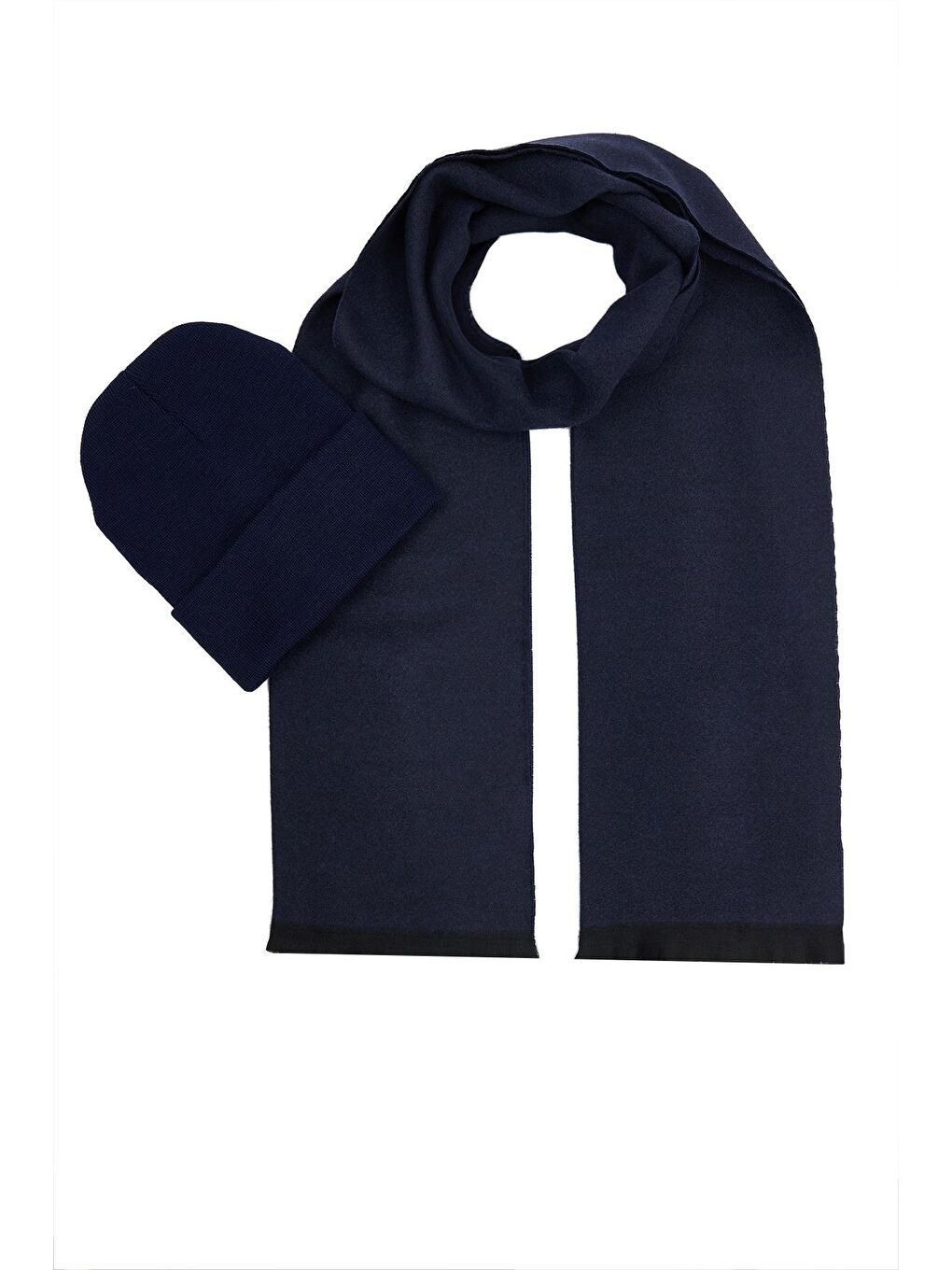 Erkek 2'Li Paket Sıcak Tutan Lacivert Atkı Bere Set-1