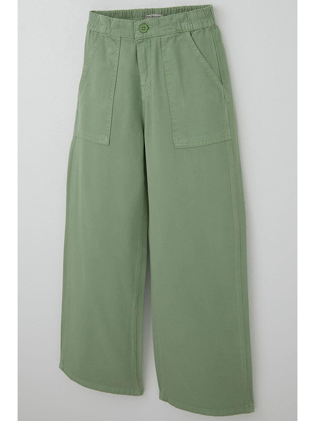 Kız Çocuk Gabardin Pantolon Geniş Paça Beli Lastikli Mint Yeşili (10-14 Yaş)-2