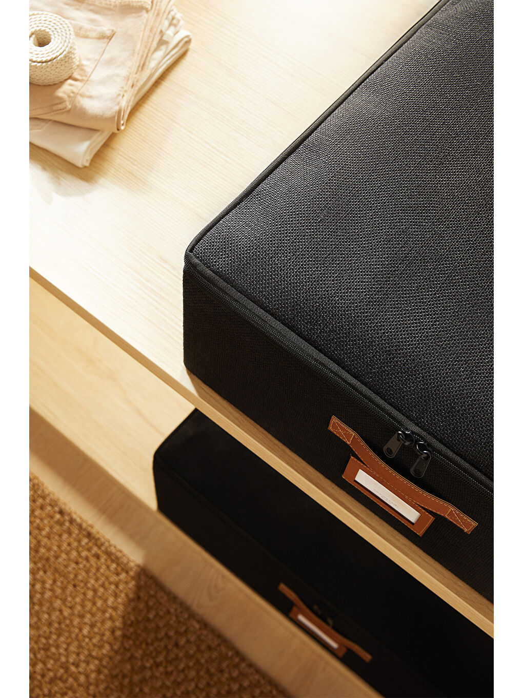 2'li Siyah Renk Jüt Destekli Kutu Hurç Set 45 x 55 x 18 + 55 x 70 x 18 cm-4