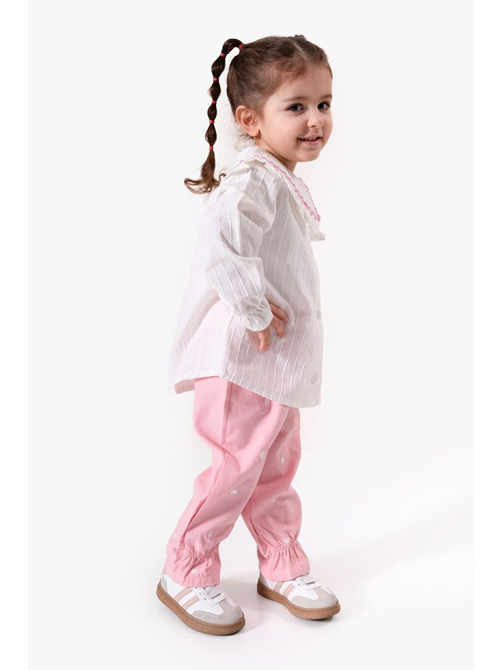 Beyaz Su Taşı Yaka Detaylı Kız Bebek Alt Üst Takım 9092-3