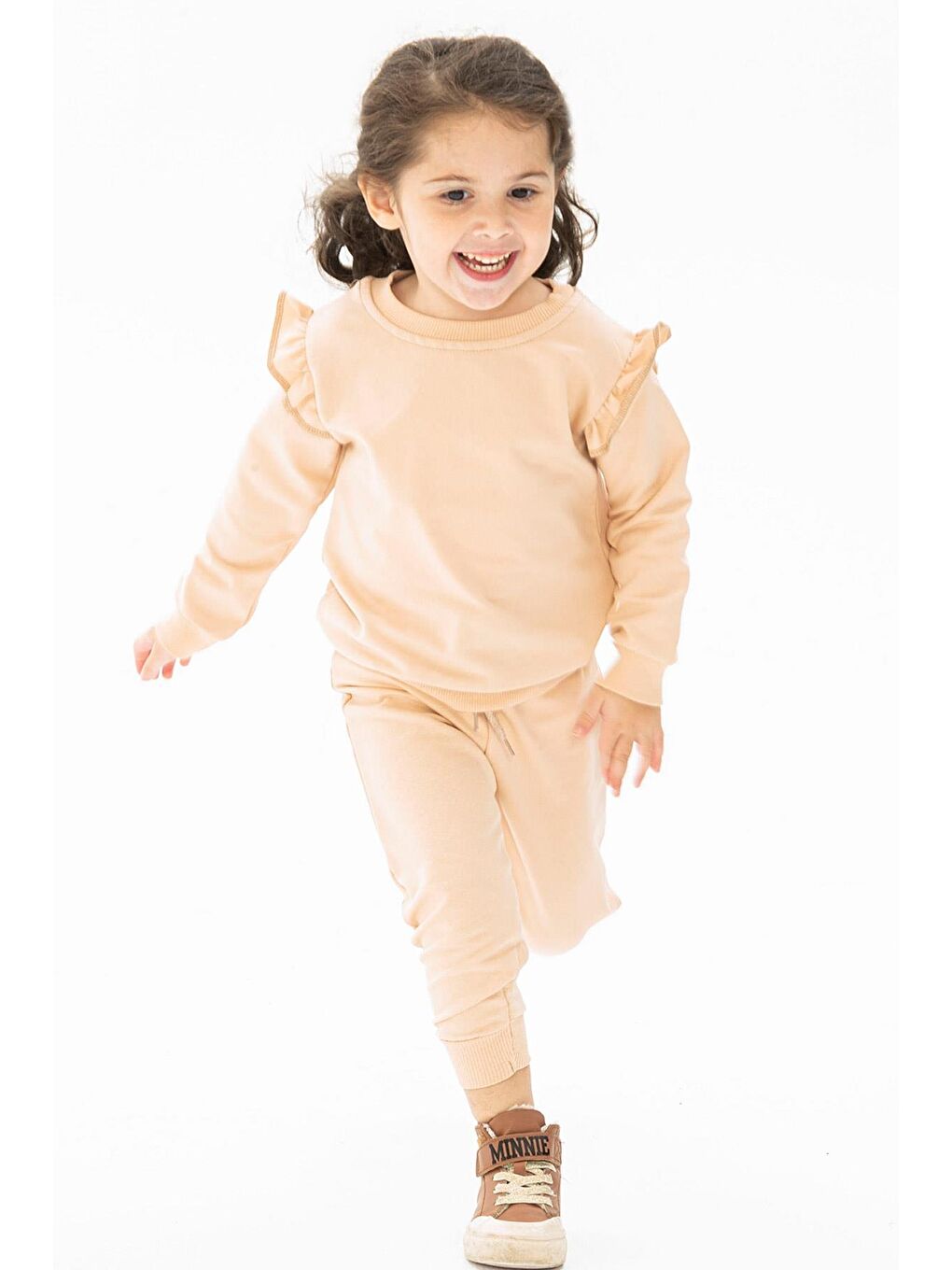 Bej Bisiklet Yaka Kız Çocuk Eşofman Takım