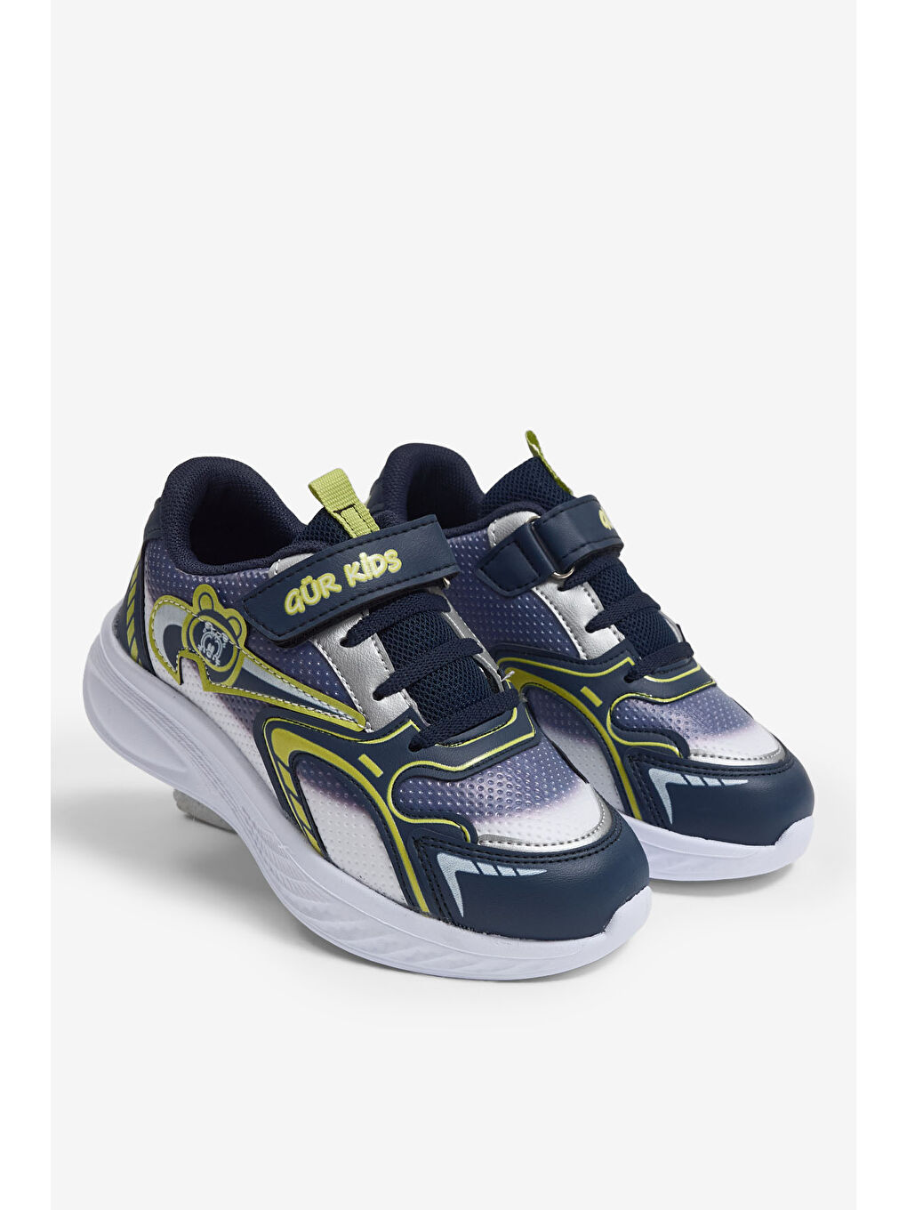 Çocuk Unisex Lacivert Sarı Eva Faylon Taban Çocuk Unısex Cırtlı Lastik Bağcıklı Spor Ayakkabı