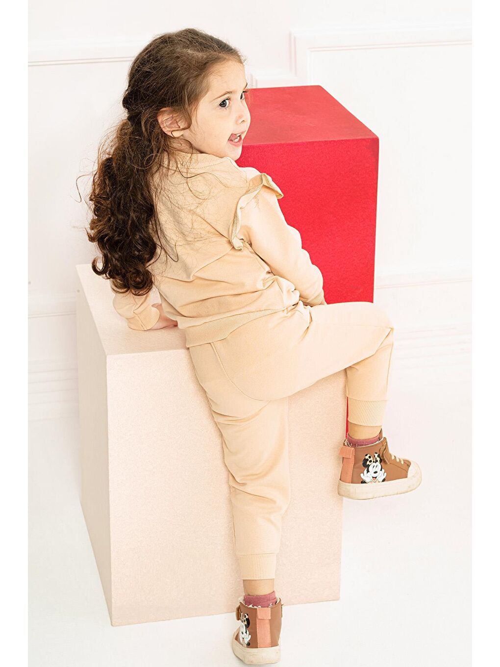 Bej Bisiklet Yaka Kız Çocuk Eşofman Takım-2