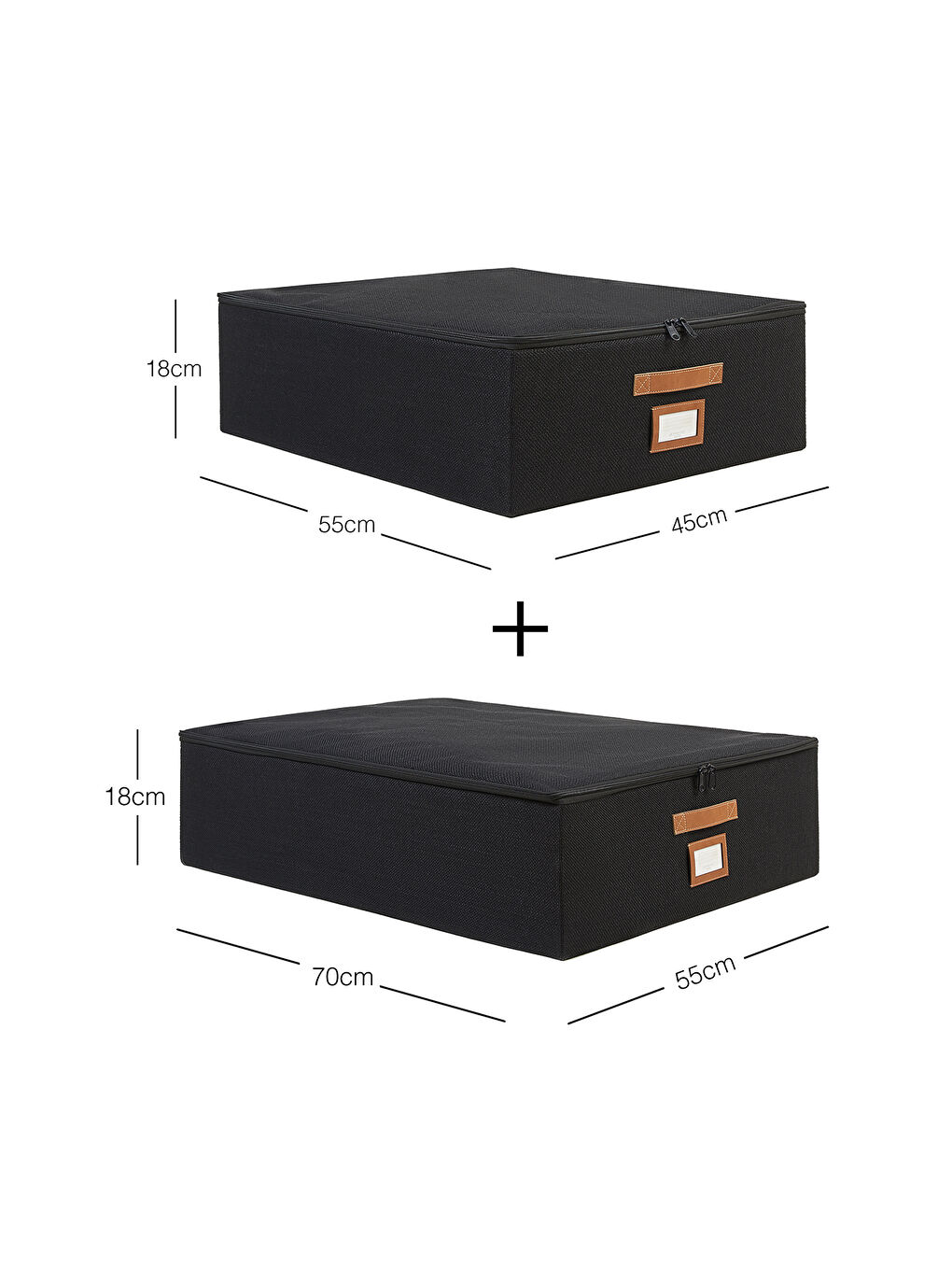 2'li Siyah Renk Jüt Destekli Kutu Hurç Set 45 x 55 x 18 + 55 x 70 x 18 cm-6