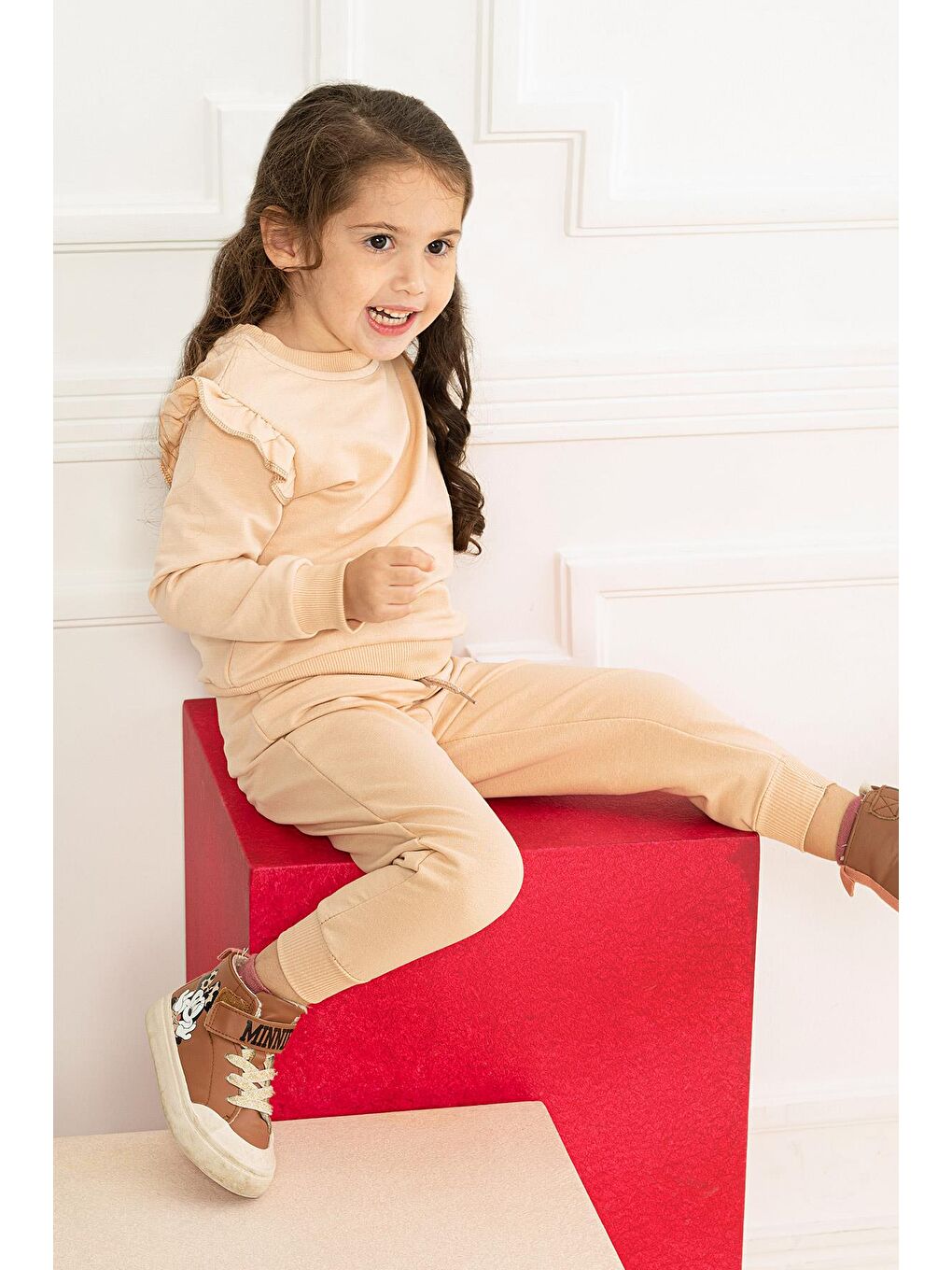 Bej Bisiklet Yaka Kız Çocuk Eşofman Takım-3