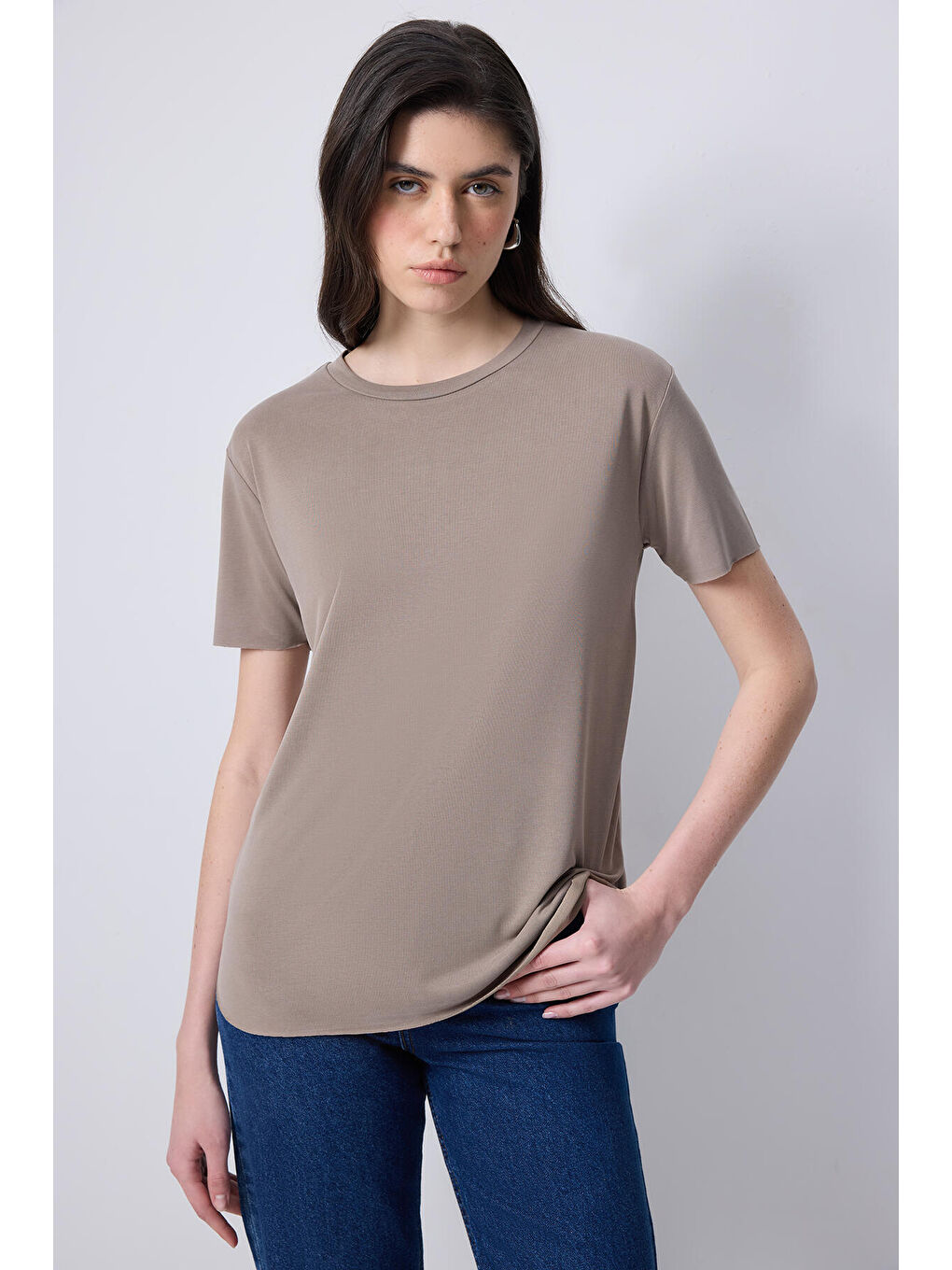 Kahverengi Basic Modal T-Shırt