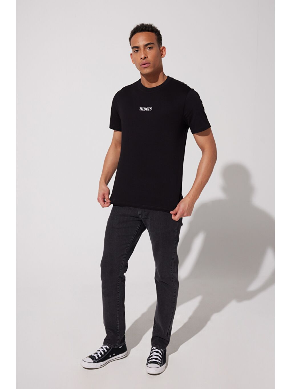 Loose Fit %100 Pamuk Bisiklet Yaka Siyah Tişört-4