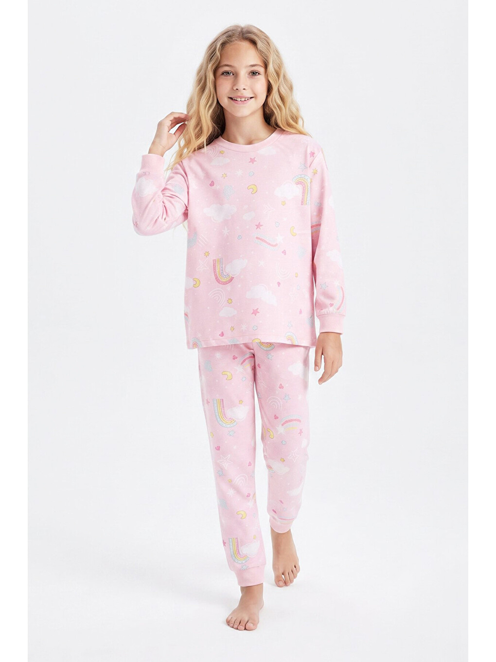 Pembe %100 Pamuk Ve Baskılı Kız Çocuk Pijama Takımı 8-13 Yaş 12739ıs-1