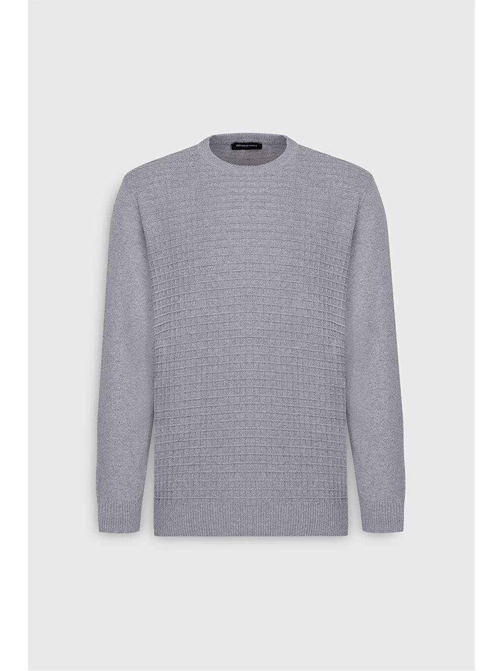 Erkek Gri Pamuklu Standart Fit Normal Kesim Bisiklet Yaka Jakarlı Triko Kazak