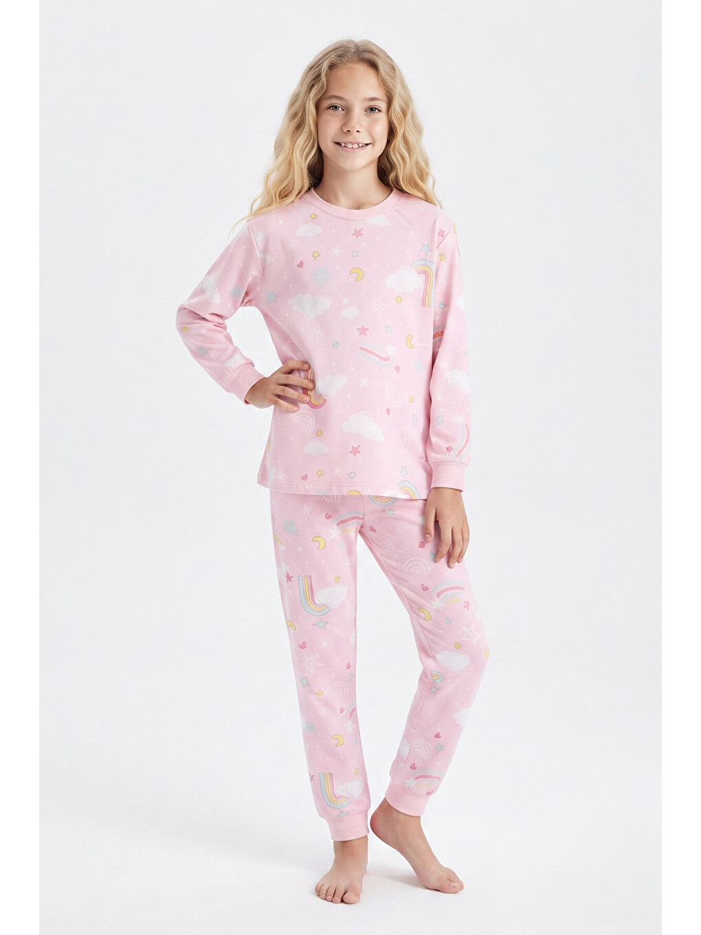 Pembe %100 Pamuk Ve Baskılı Kız Çocuk Pijama Takımı 8-13 Yaş 12739ıs-2