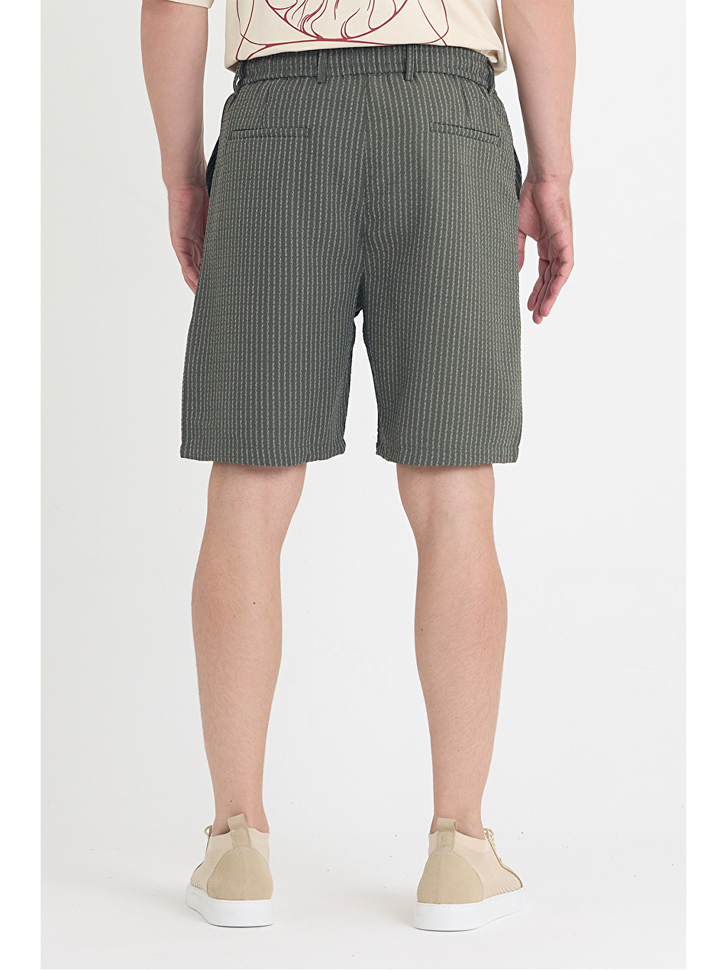 Erkek Haki Çizgili Şort-4