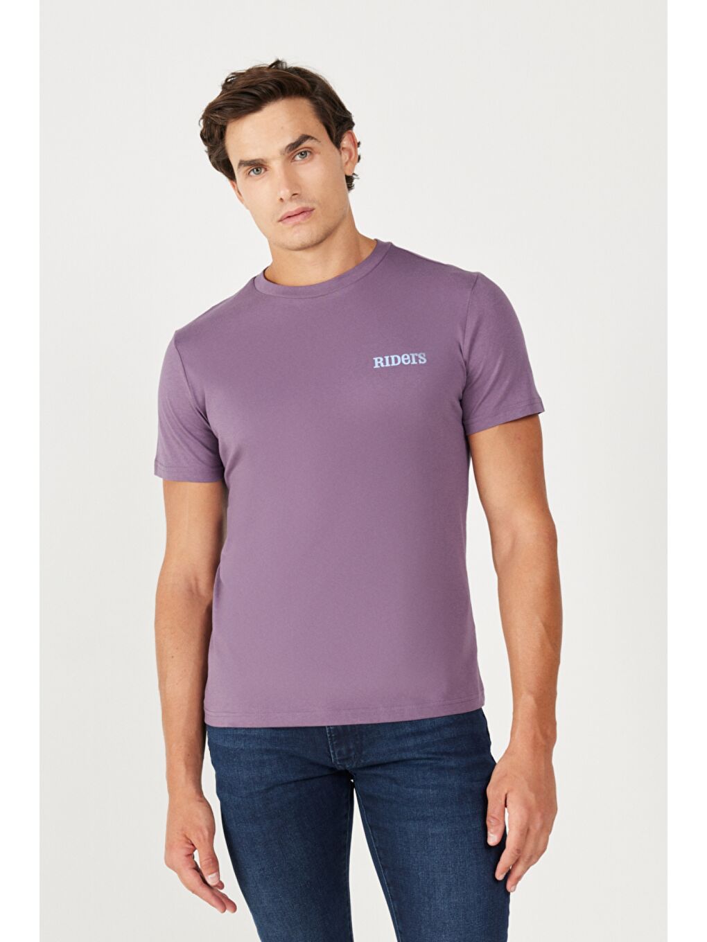 Regular Fit Normal Kesim %100 Pamuk Bisiklet Yaka Mor Tişört-2