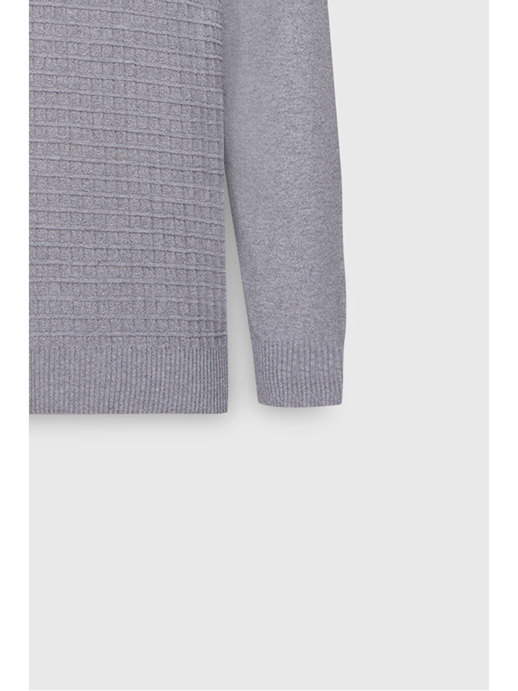 Erkek Gri Pamuklu Standart Fit Normal Kesim Bisiklet Yaka Jakarlı Triko Kazak-2