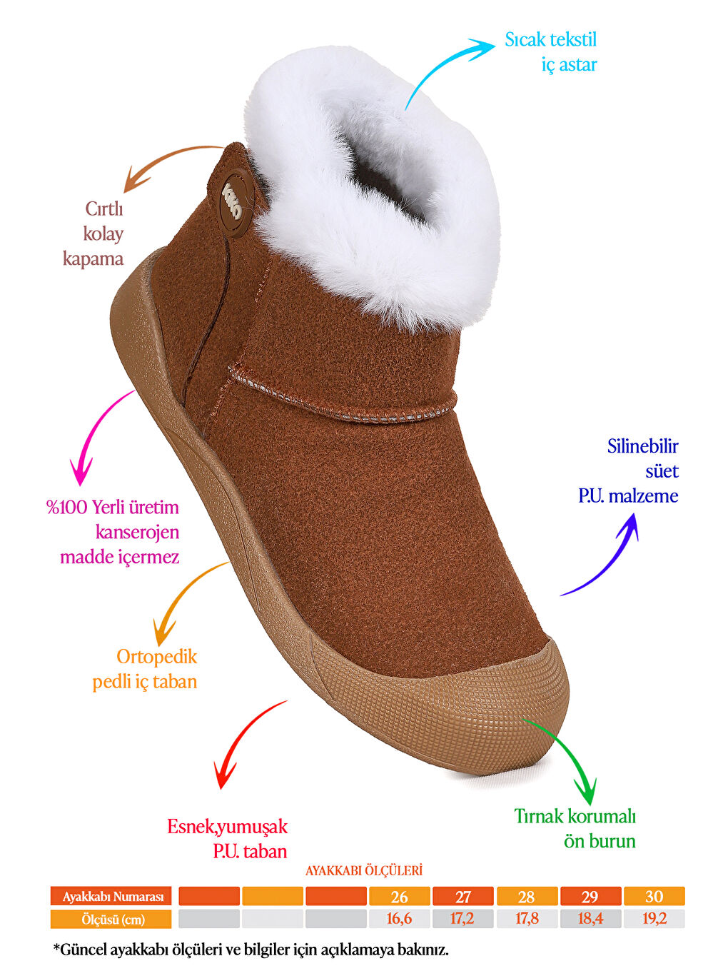 Kahverengi Liplan Cırtlı Termo Taban Kız Çocuk Bot Ayakkabı-1