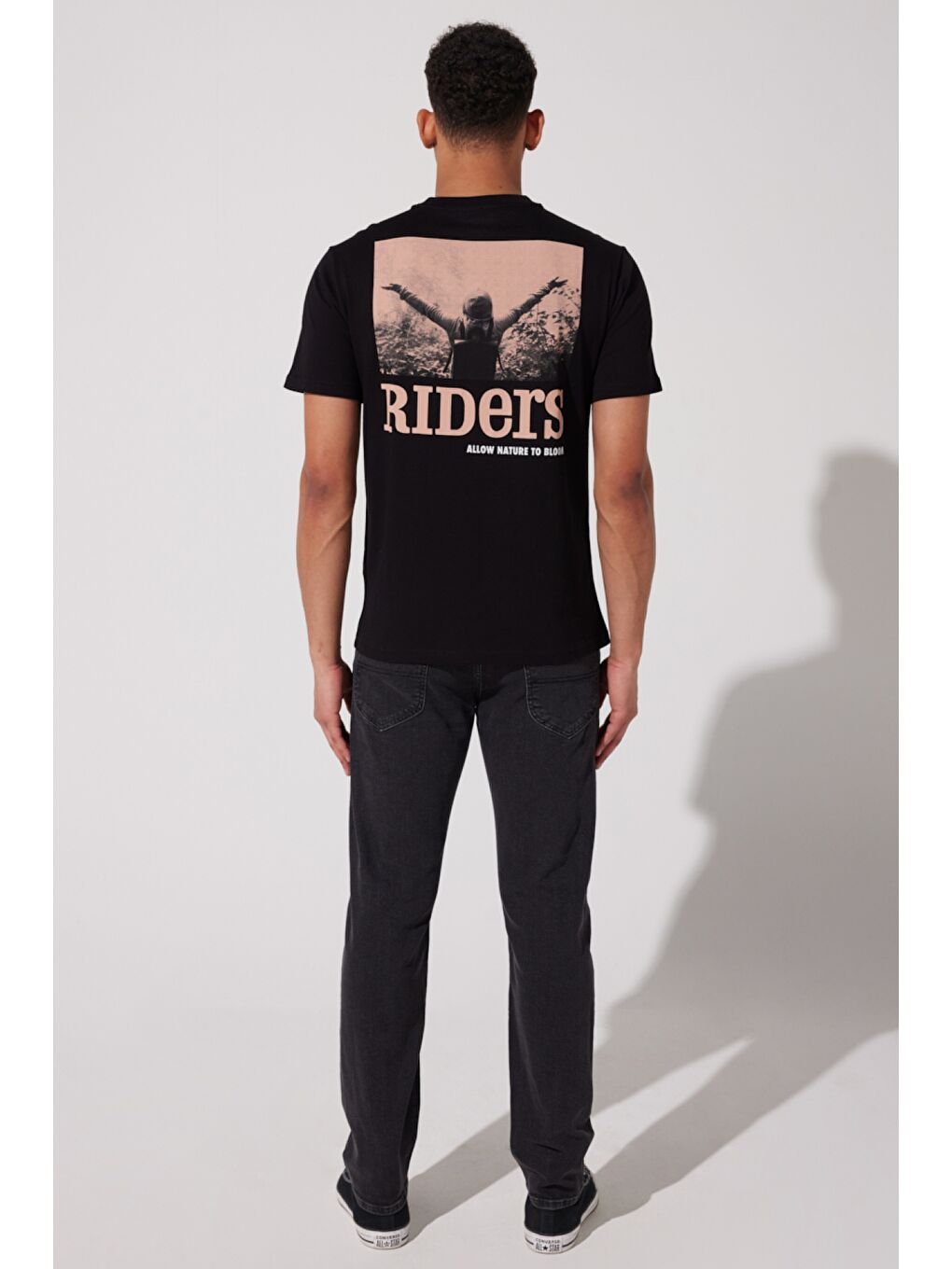 Loose Fit %100 Pamuk Bisiklet Yaka Siyah Tişört-5