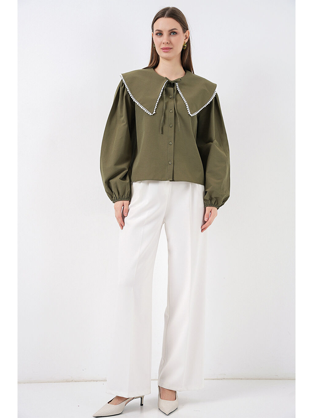 Kadın Bebe Yaka Gömlek 20314 - Haki-1