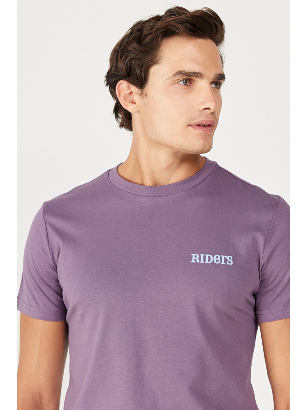 Regular Fit Normal Kesim %100 Pamuk Bisiklet Yaka Mor Tişört-3