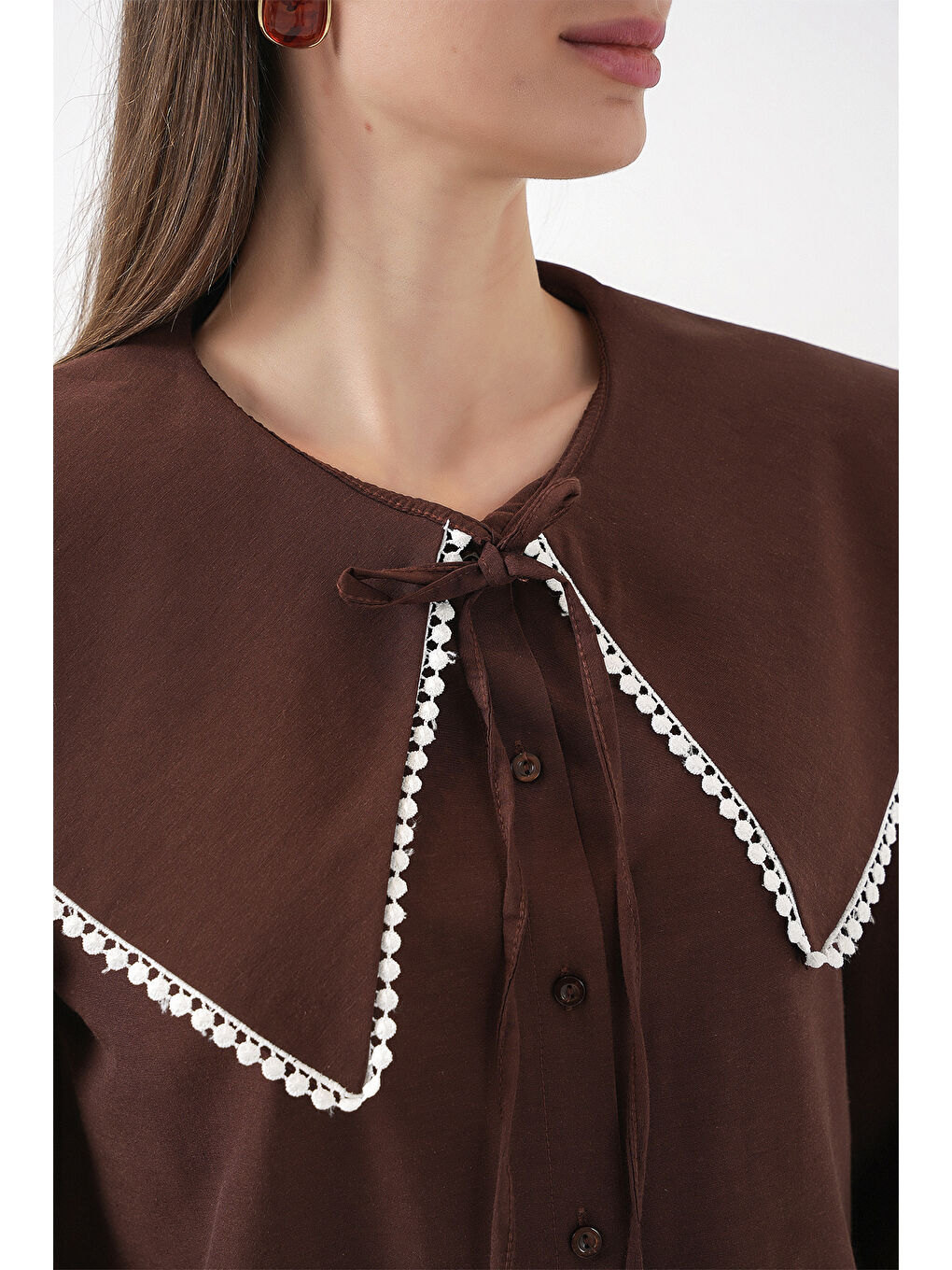 Kadın Bebe Yaka Gömlek 20314 - Kahverengi-4