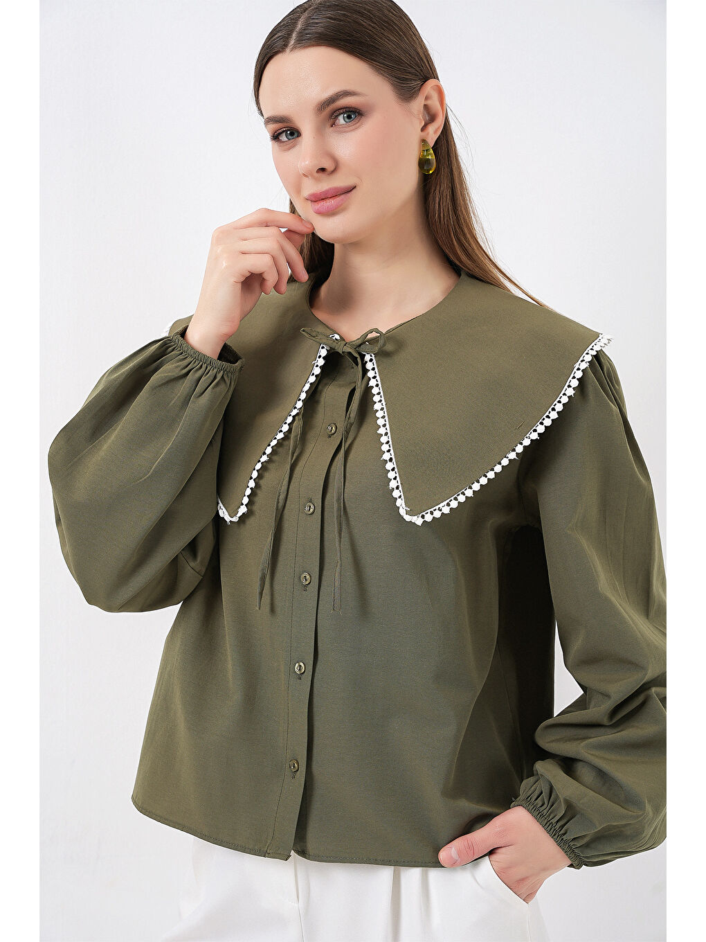 Kadın Bebe Yaka Gömlek 20314 - Haki-2