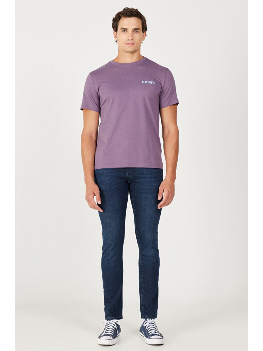 Regular Fit Normal Kesim %100 Pamuk Bisiklet Yaka Mor Tişört-4