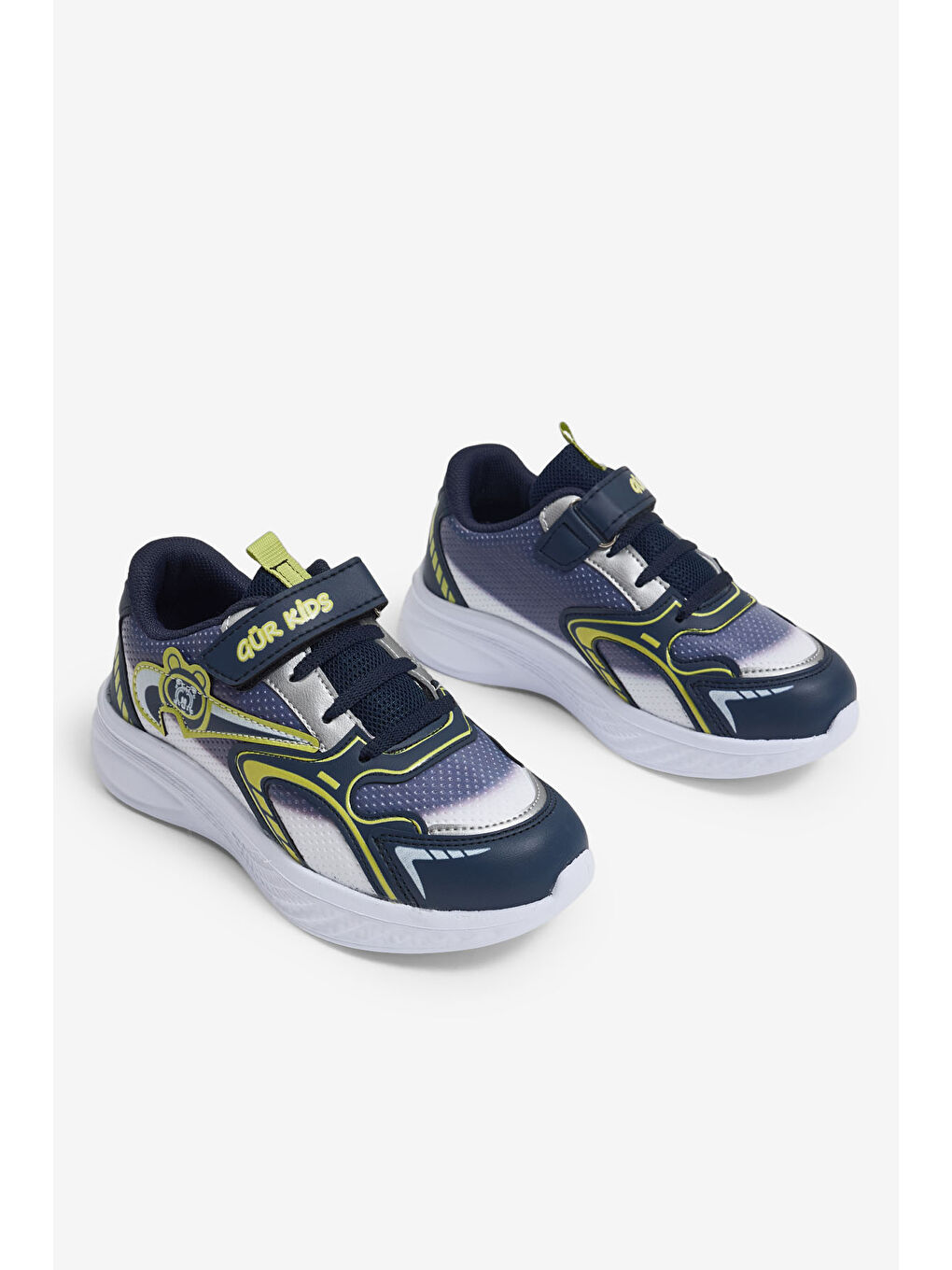 Çocuk Unisex Lacivert Sarı Eva Faylon Taban Çocuk Unısex Cırtlı Lastik Bağcıklı Spor Ayakkabı-2